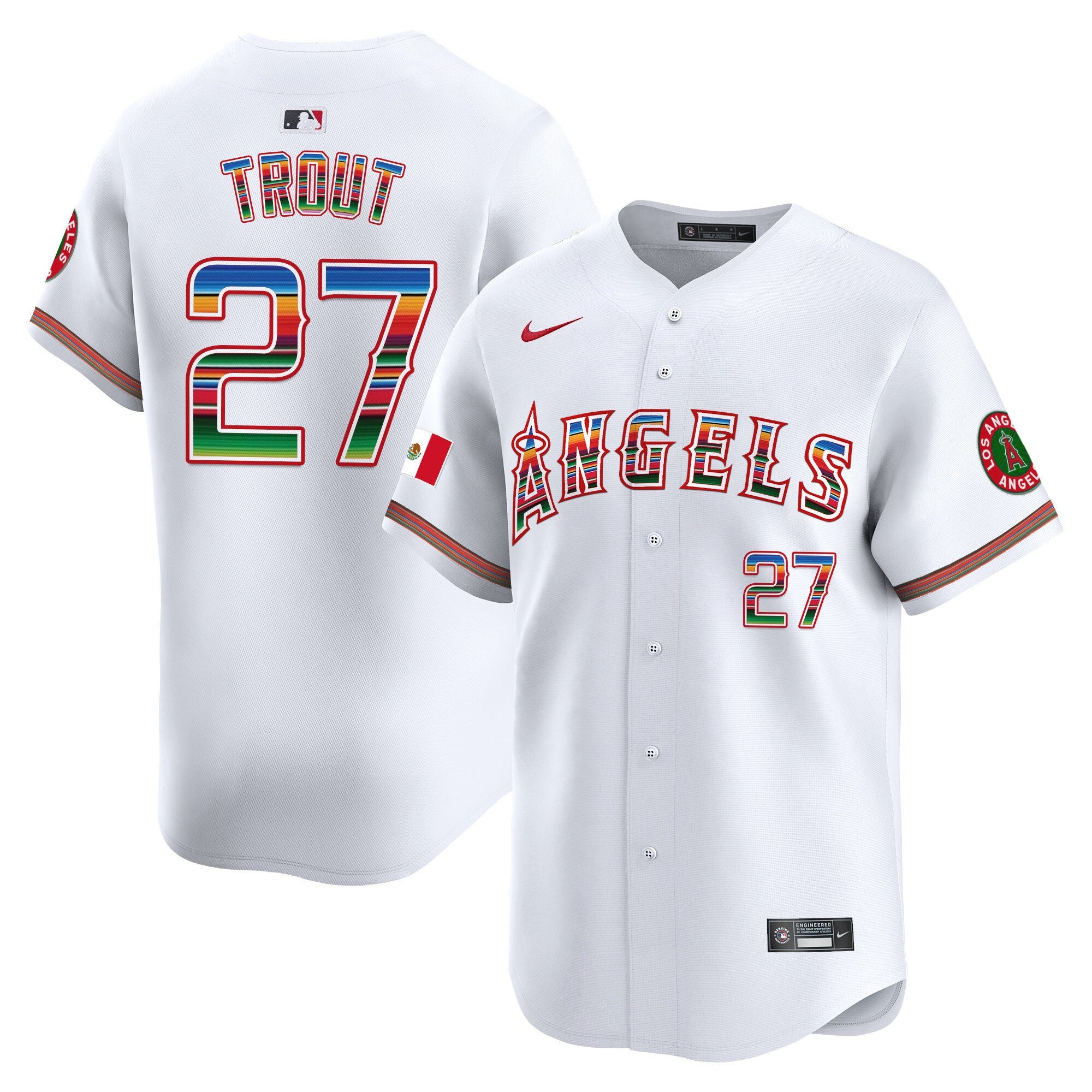Men's Los Angeles Angels Mexico Vapor Premier Limited Jersey - All Stitched - White, Mike Trout