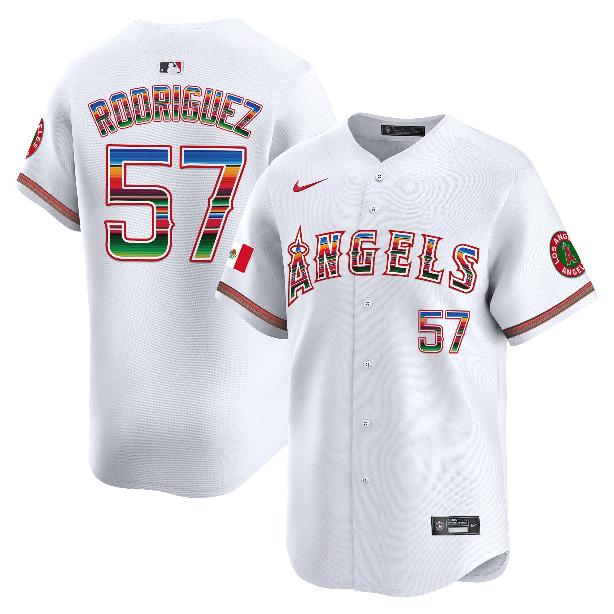 Men's Los Angeles Angels Mexico Vapor Premier Limited Jersey - All Stitched - White, Francisco Rodríguez