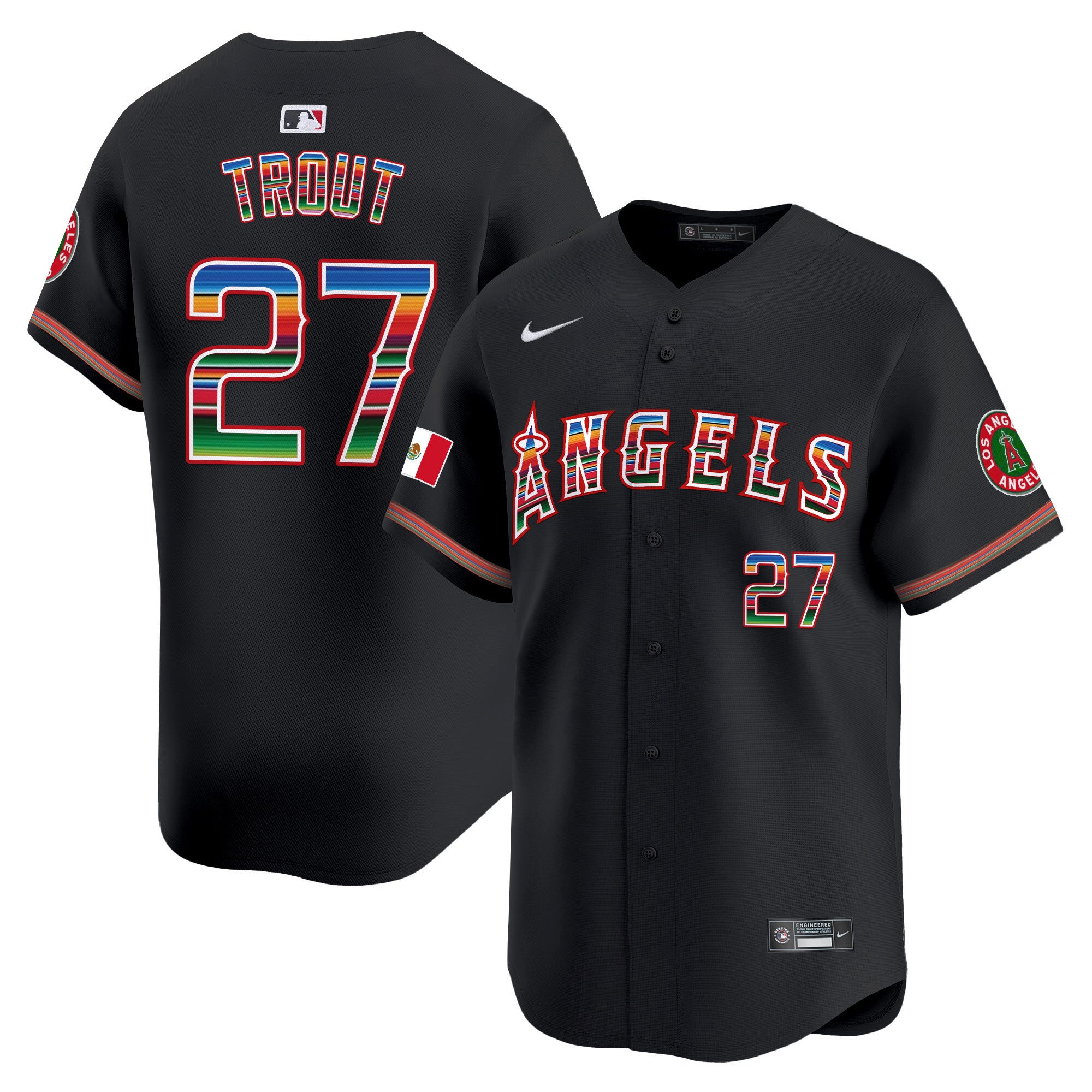 Men's Los Angeles Angels Mexico Vapor Premier Limited Jersey - All Stitched - Black, Mike Trout