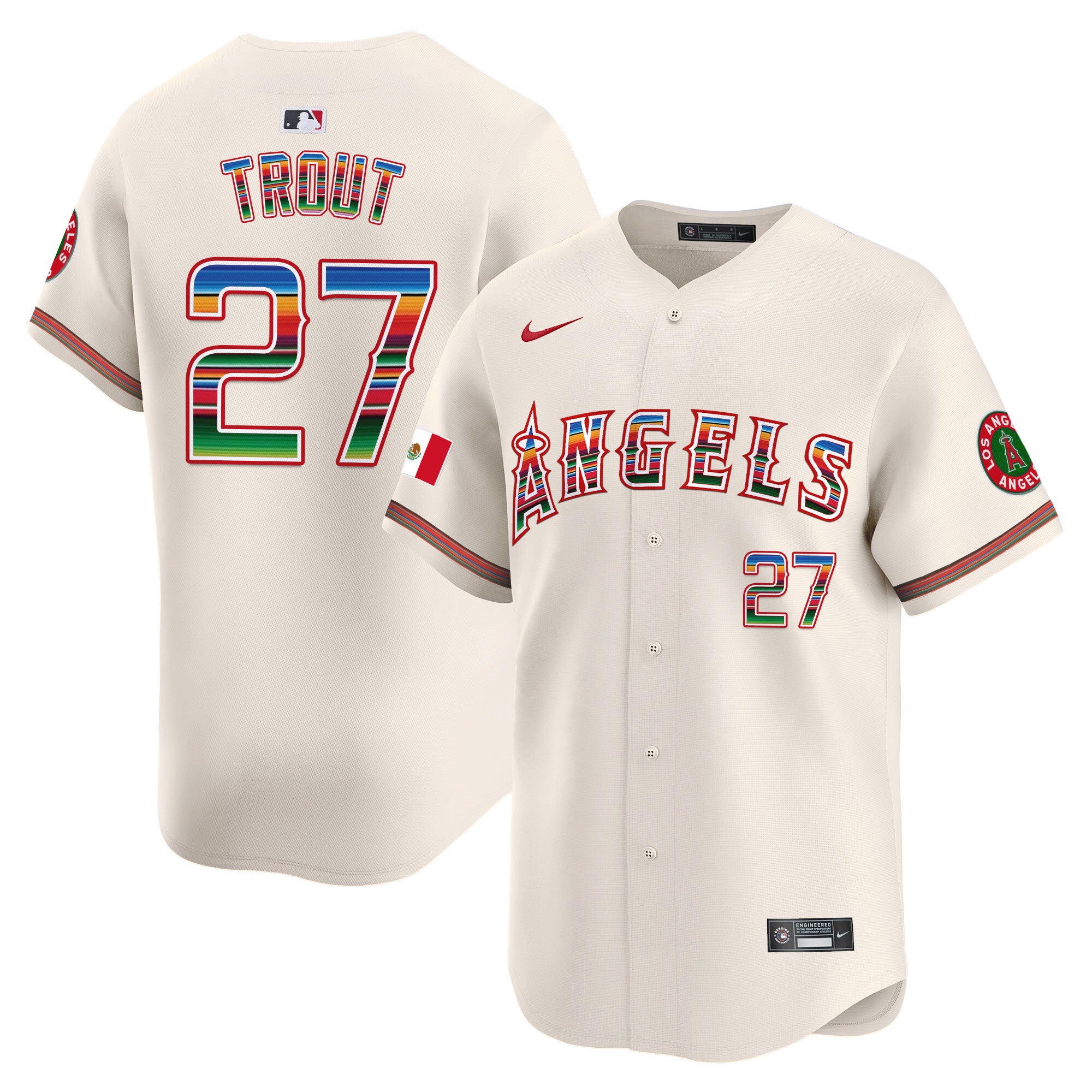 Men's Los Angeles Angels Mexico Vapor Premier Limited Jersey - All Stitched - Cream, Mike Trout
