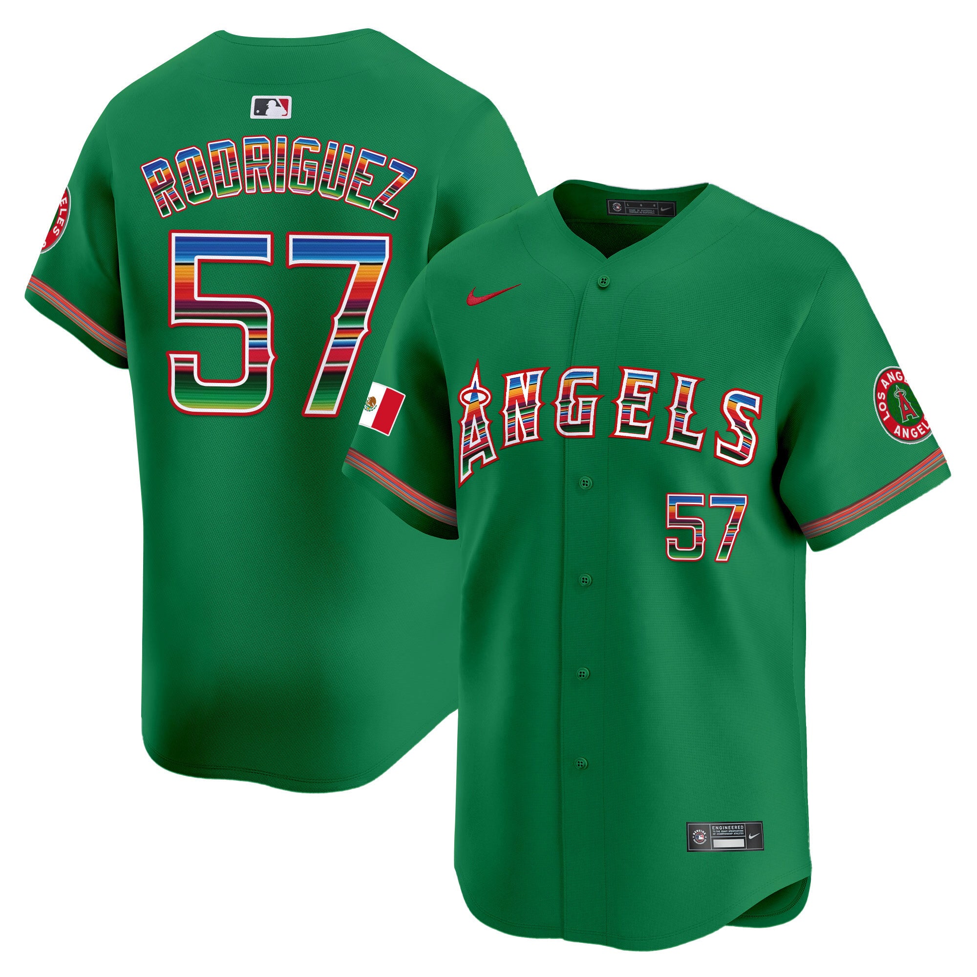 Men's Los Angeles Angels Mexico Vapor Premier Limited Jersey - All Stitched - Green, Francisco Rodríguez