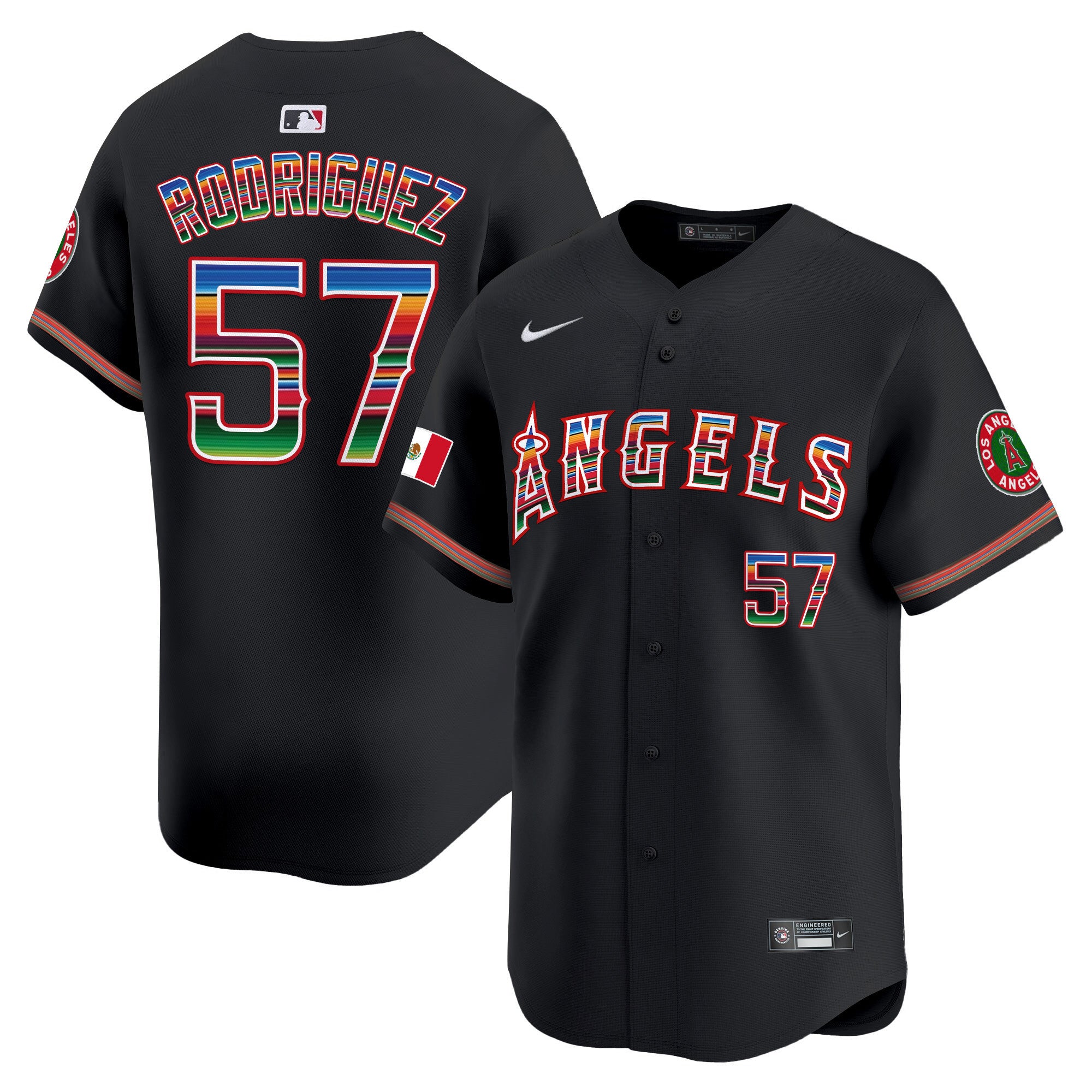 Men's Los Angeles Angels Mexico Vapor Premier Limited Jersey - All Stitched - Black, Francisco Rodríguez