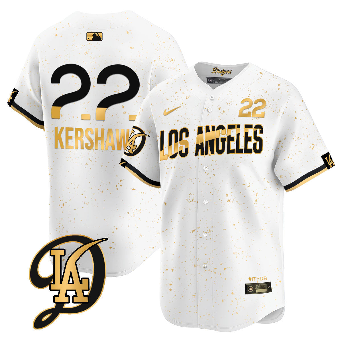 Men's Los Angeles Dodgers 2024 City Connect Limited Jersey - All Stitched - White Gold, Clayton Kershaw