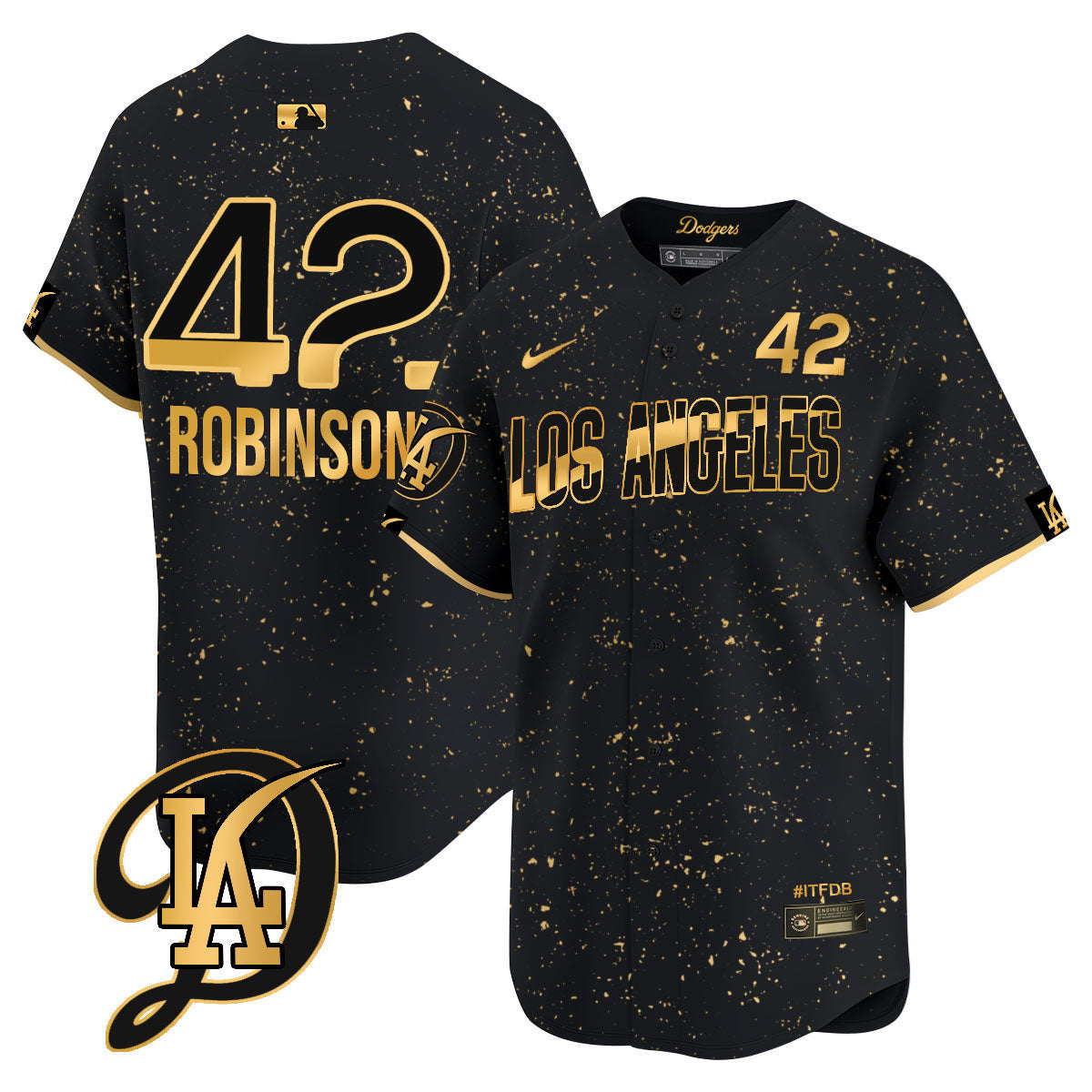 Men's Los Angeles Dodgers 2024 City Connect Limited Jersey - All Stitched - Black Gold, Jackie Robinson