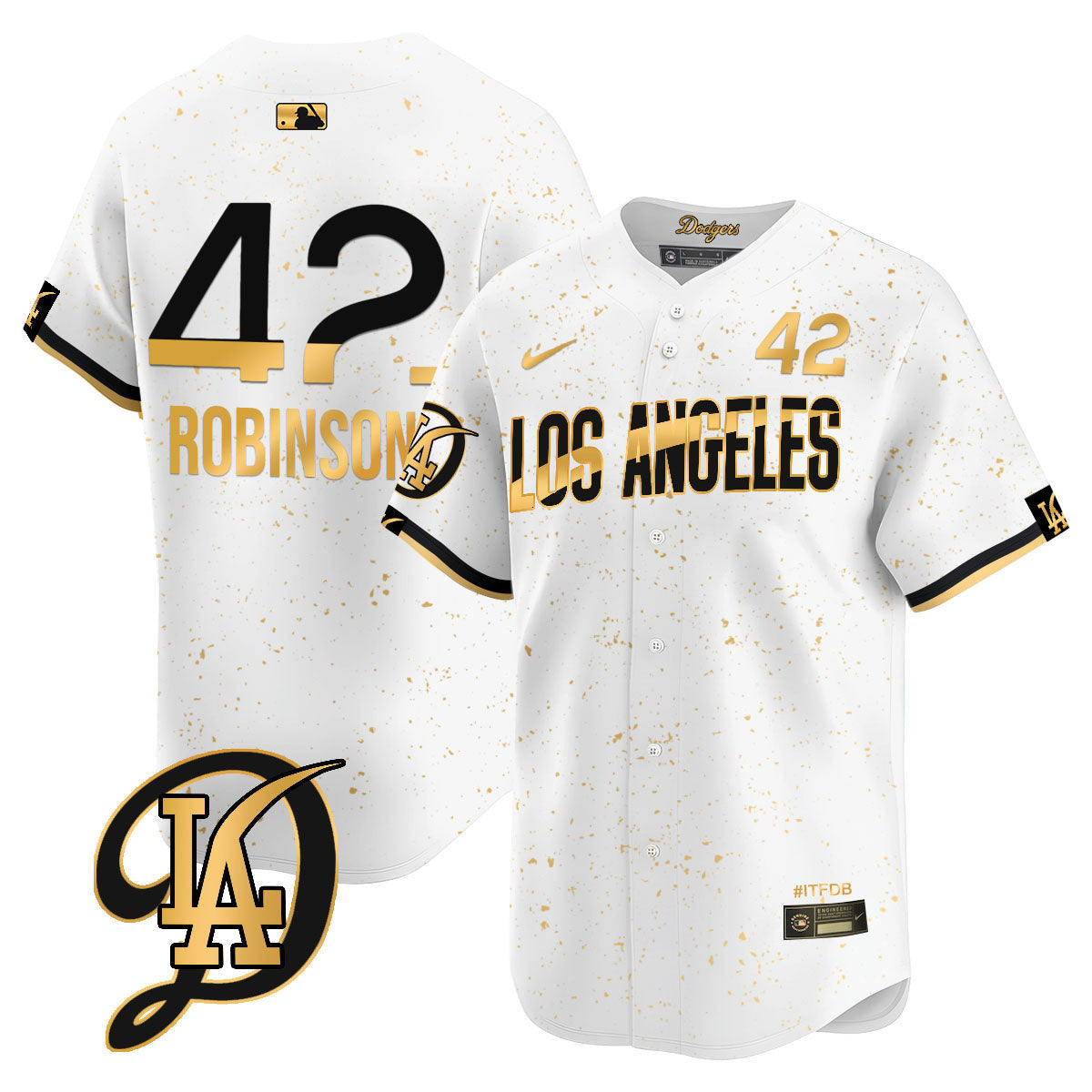 Men's Los Angeles Dodgers 2024 City Connect Limited Jersey - All Stitched - White Gold, Jackie Robinson