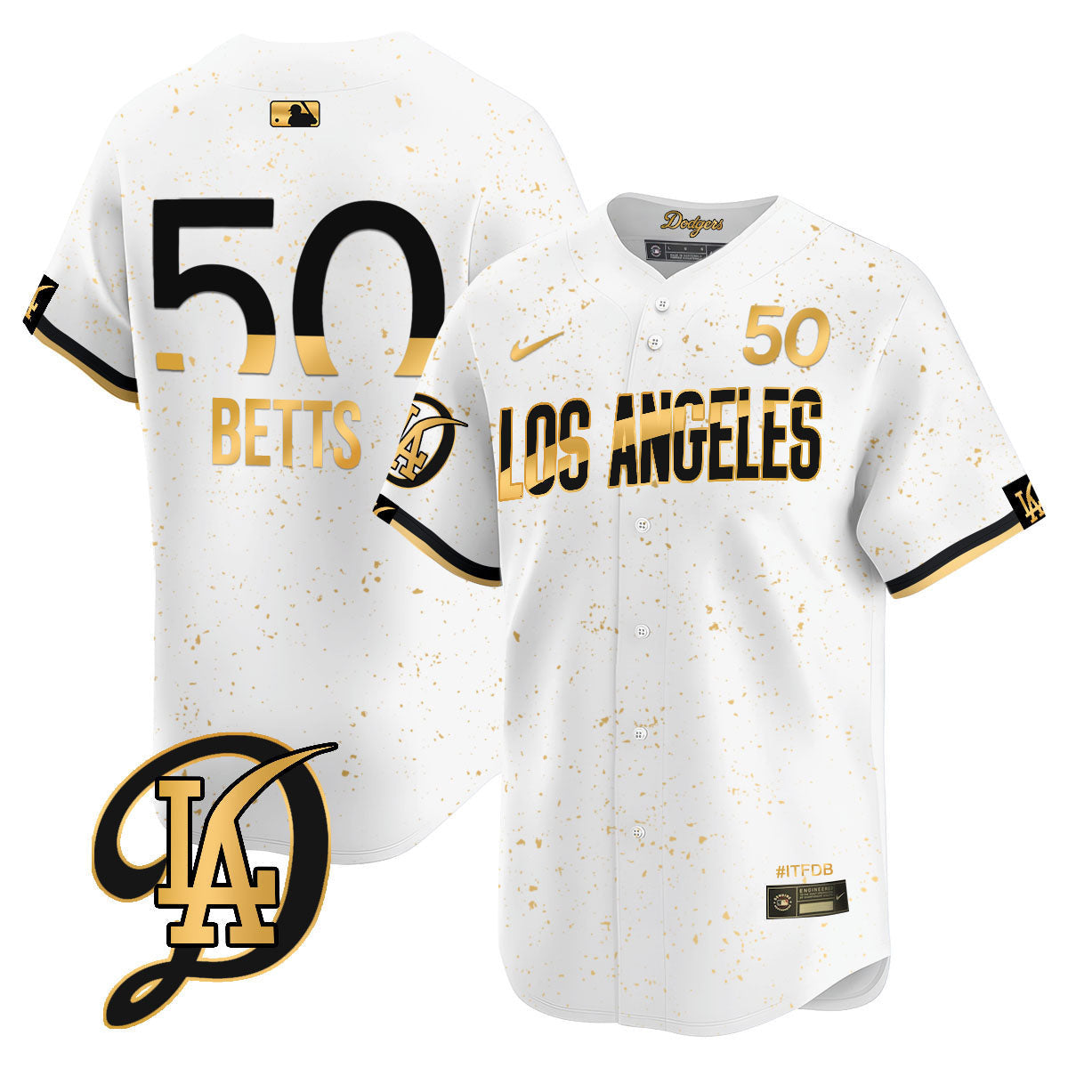 Men's Los Angeles Dodgers 2024 City Connect Limited Jersey - All Stitched - White Gold, Mookie Betts