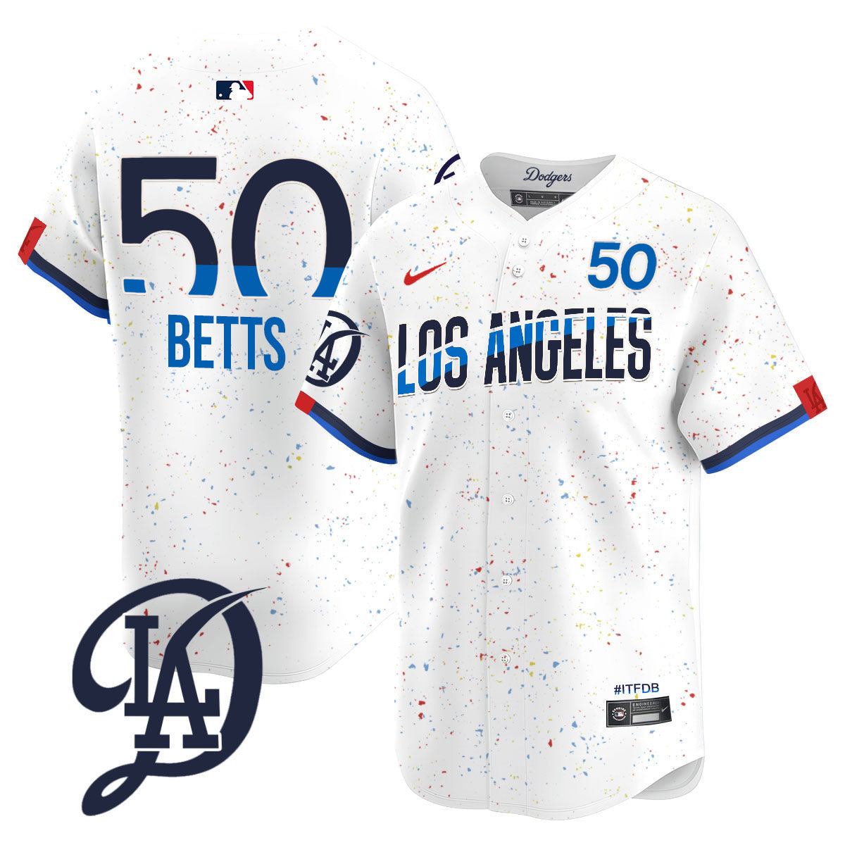 Men's Los Angeles Dodgers 2024 City Connect Limited Jersey - All Stitched - White, Mookie Betts