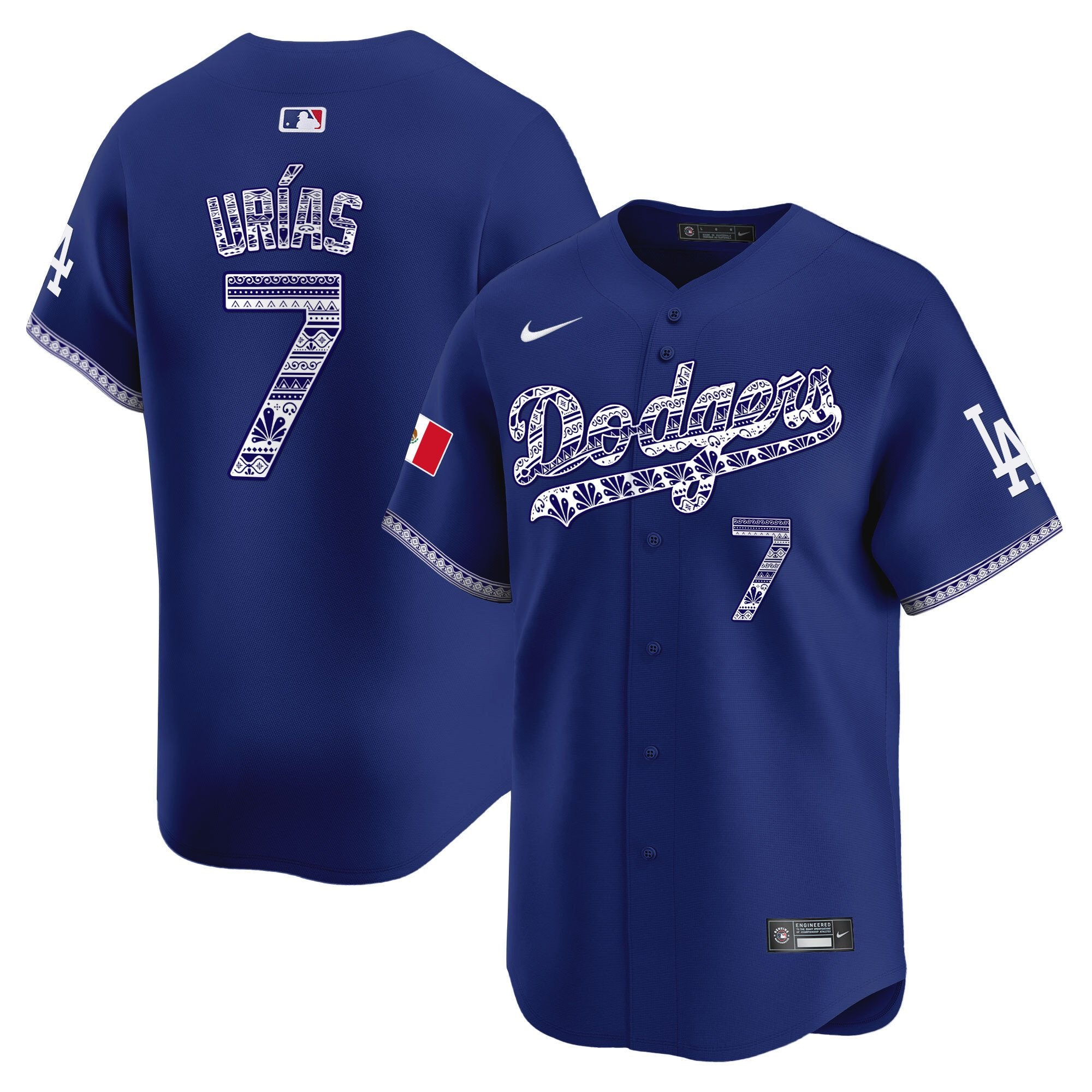 Men's Los Angeles Dodgers Mexico Vapor Premier Limited Jersey V3 - All Stitched - Royal, Julio Urías
