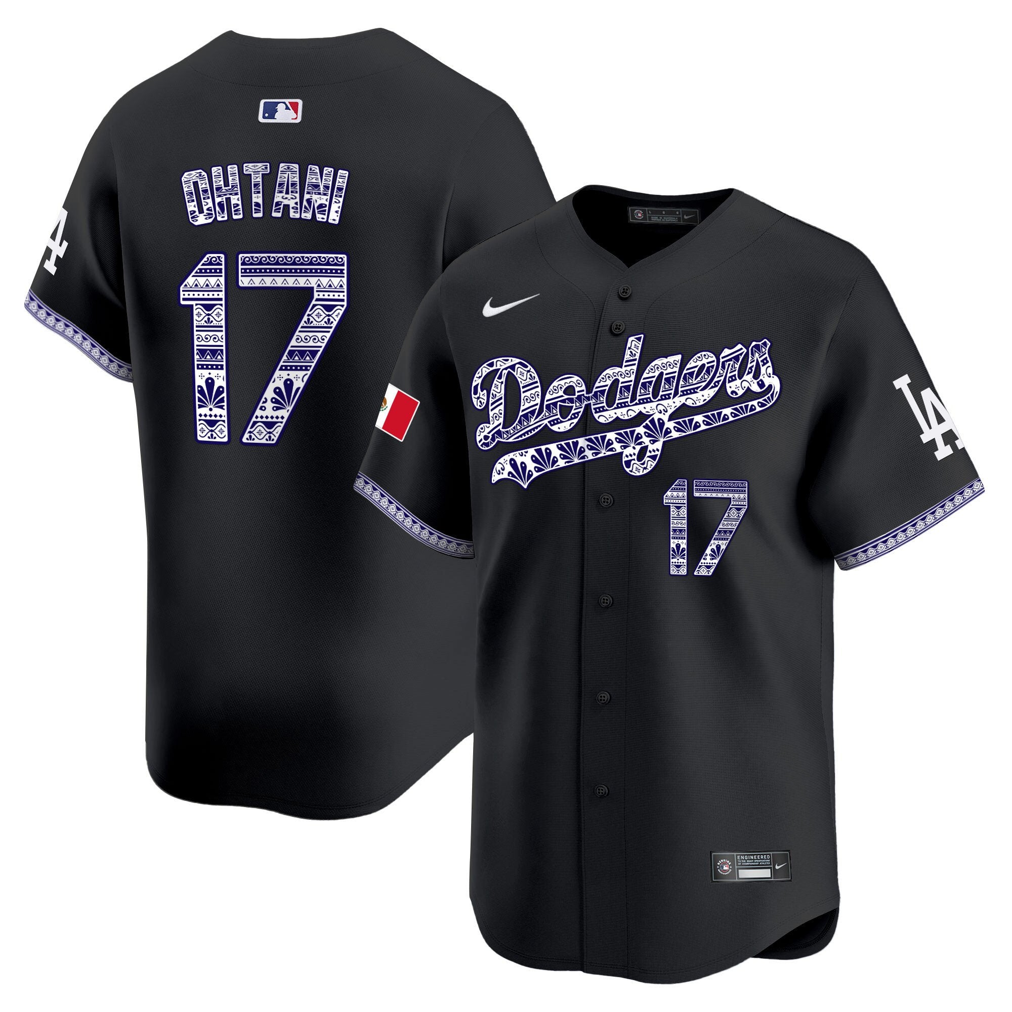 Men's Los Angeles Dodgers Mexico Vapor Premier Limited Jersey V3 - All Stitched - Black, Shohei Ohtani