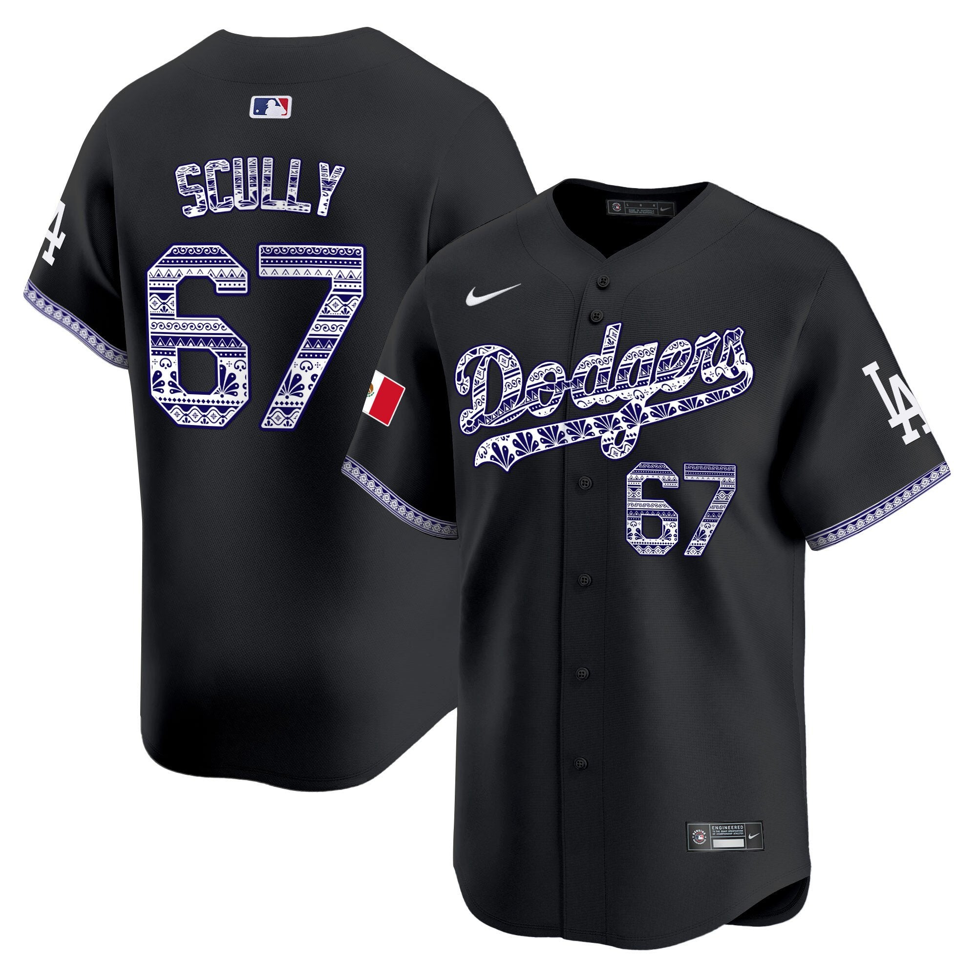 Men's Los Angeles Dodgers Mexico Vapor Premier Limited Jersey V3 - All Stitched - Black, Vin Scully