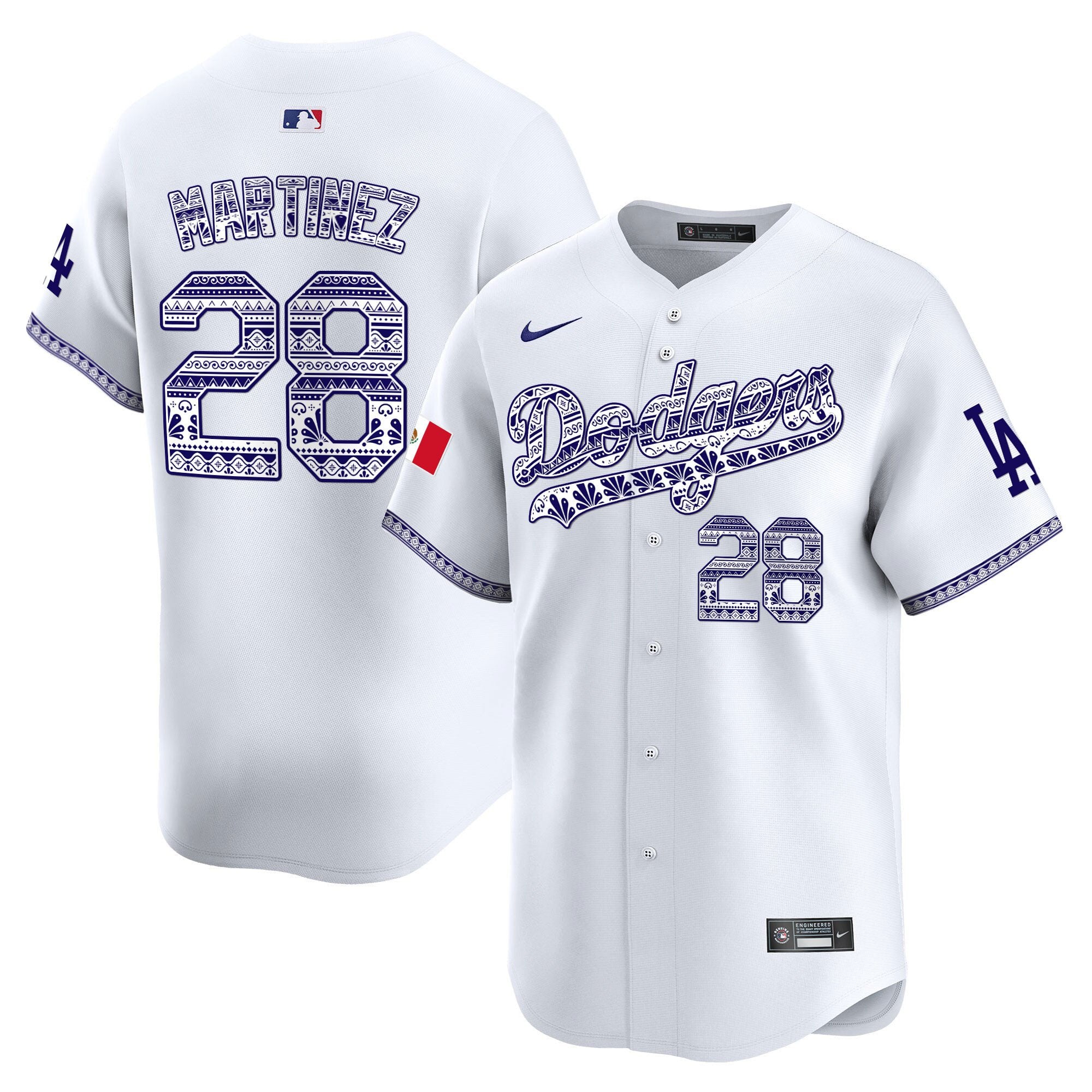 Men's Los Angeles Dodgers Mexico Vapor Premier Limited Jersey V3 - All Stitched - White, J.D. Martinez