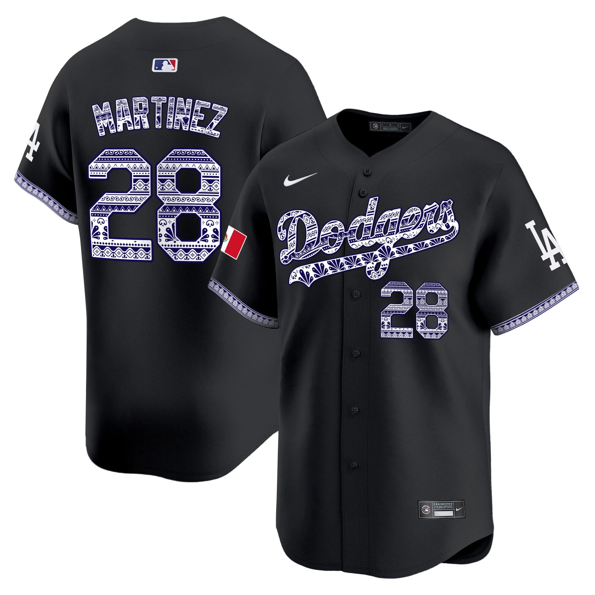 Men's Los Angeles Dodgers Mexico Vapor Premier Limited Jersey V3 - All Stitched - Black, J.D. Martinez
