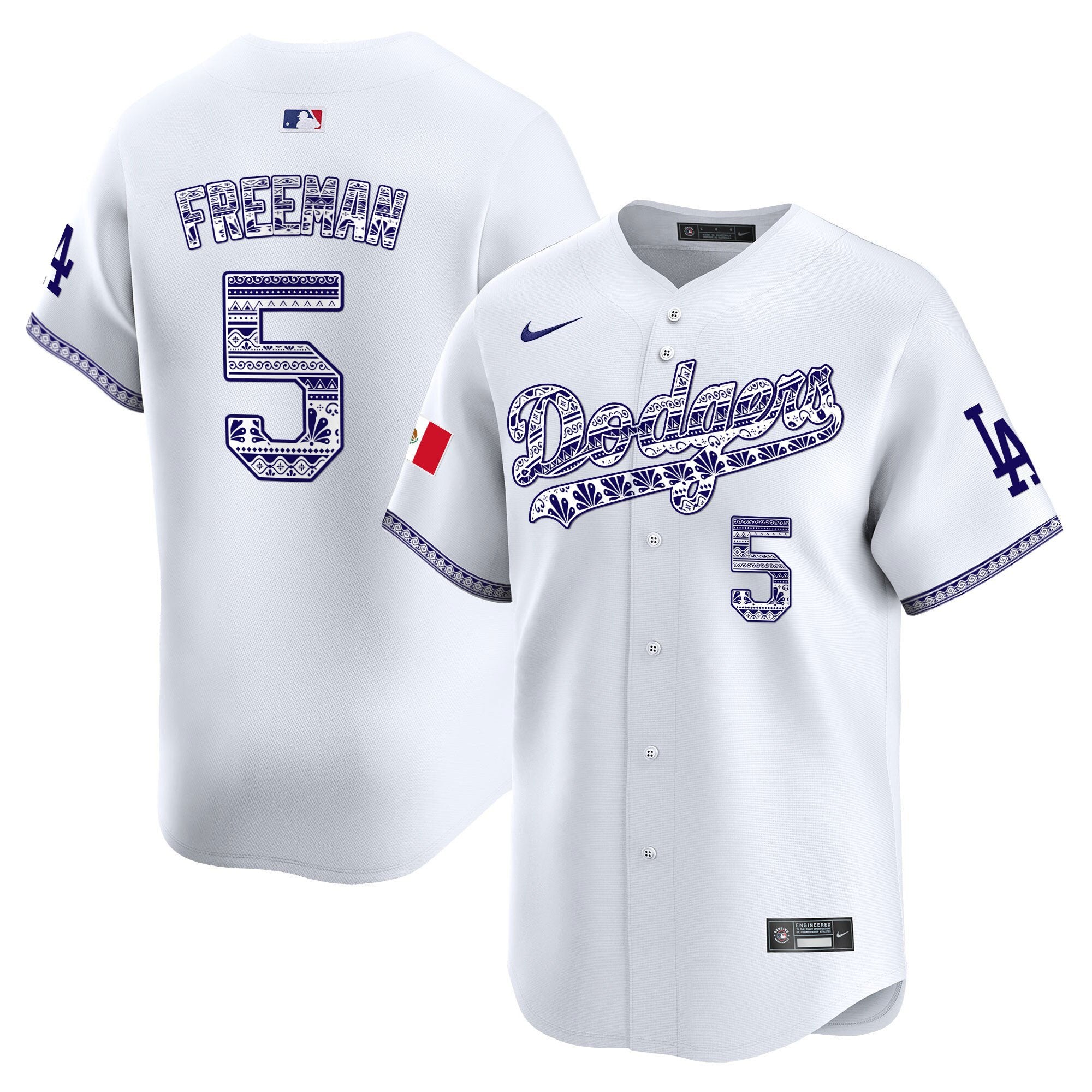 Men's Los Angeles Dodgers Mexico Vapor Premier Limited Jersey V3 - All Stitched - White, Freddie Freeman
