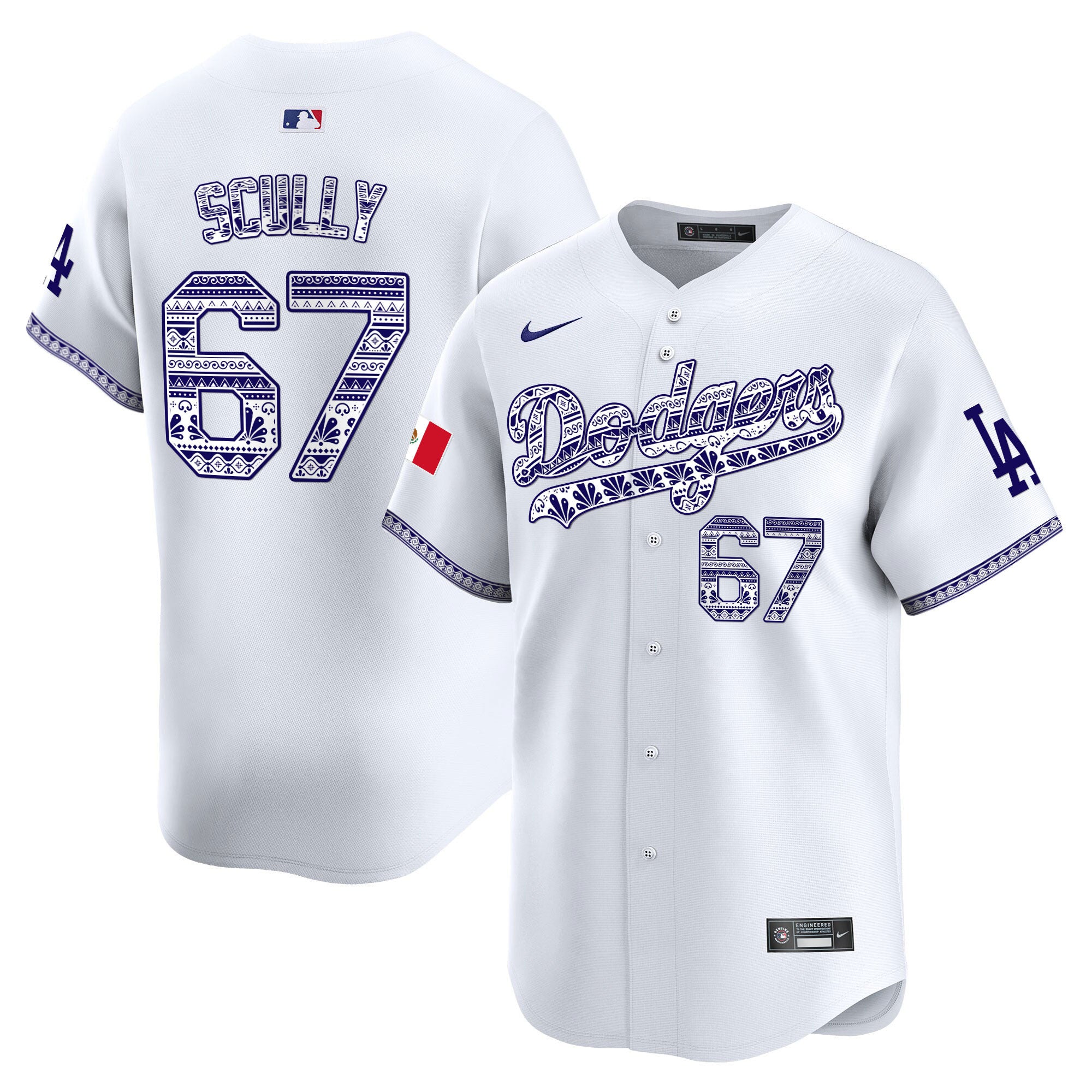 Men's Los Angeles Dodgers Mexico Vapor Premier Limited Jersey V3 - All Stitched - White, Vin Scully