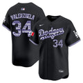 Men's Los Angeles Dodgers Mexico Vapor Premier Limited Jersey V3 - All Stitched - Black, Fernando Valenzuela
