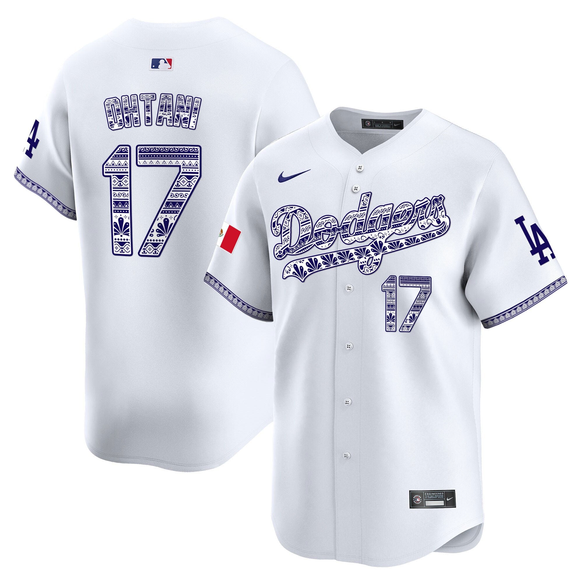 Men's Los Angeles Dodgers Mexico Vapor Premier Limited Jersey V3 - All Stitched - White, Shohei Ohtani