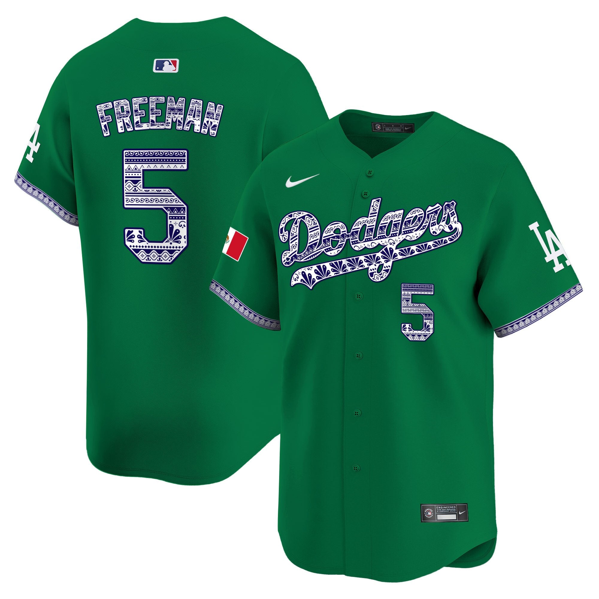 Men's Los Angeles Dodgers Mexico Vapor Premier Limited Jersey V3 - All Stitched - Green, Freddie Freeman