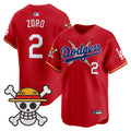 Men's Los Angeles Dodgers x One Piece 2025 Vapor Premier Limited Jersey - Stitched - Red, Zoro