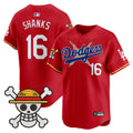 Men's Los Angeles Dodgers x One Piece 2025 Vapor Premier Limited Jersey - Stitched - Red, Shanks