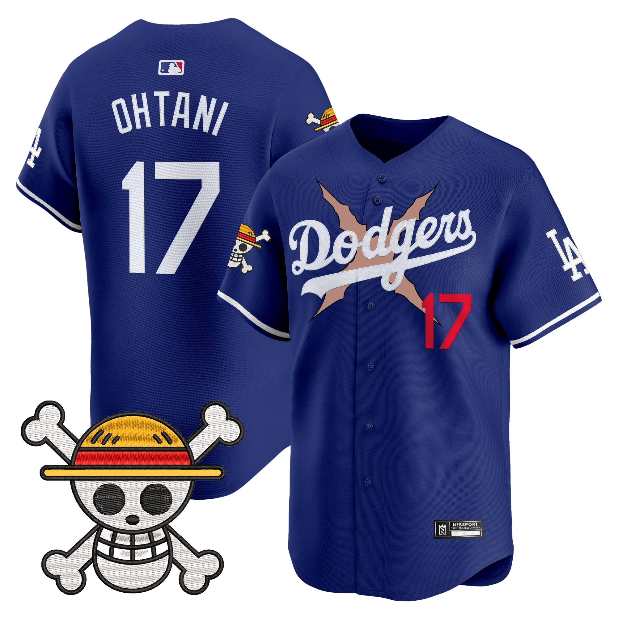 Men's Los Angeles Dodgers x One Piece 2025 Vapor Premier Limited Jersey - Stitched - Royal, Shohei Ohtani