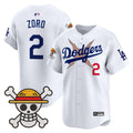 Men's Los Angeles Dodgers x One Piece 2025 Vapor Premier Limited Jersey - Stitched - White, Zoro