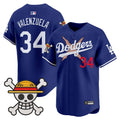 Men's Los Angeles Dodgers x One Piece 2025 Vapor Premier Limited Jersey - Stitched - Royal, Fernando Valenzuela