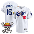 Men's Los Angeles Dodgers x One Piece 2025 Vapor Premier Limited Jersey - Stitched - White, Shanks