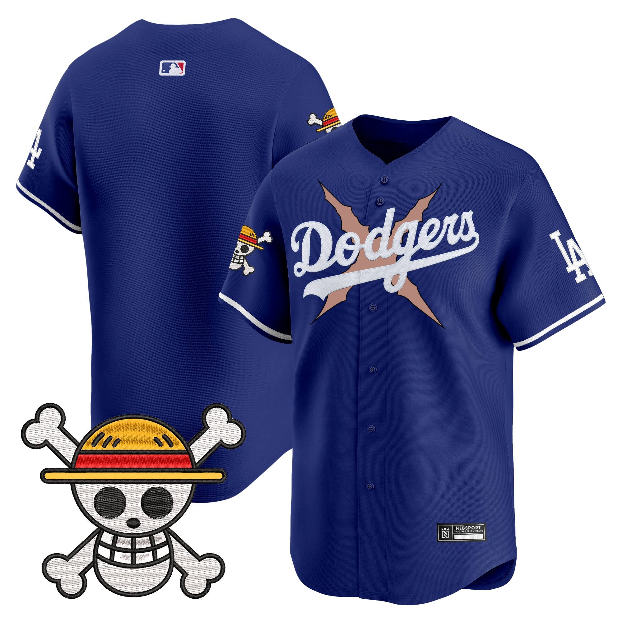 Men's Los Angeles Dodgers x One Piece 2025 Vapor Premier Limited Jersey - Stitched - Royal, Team