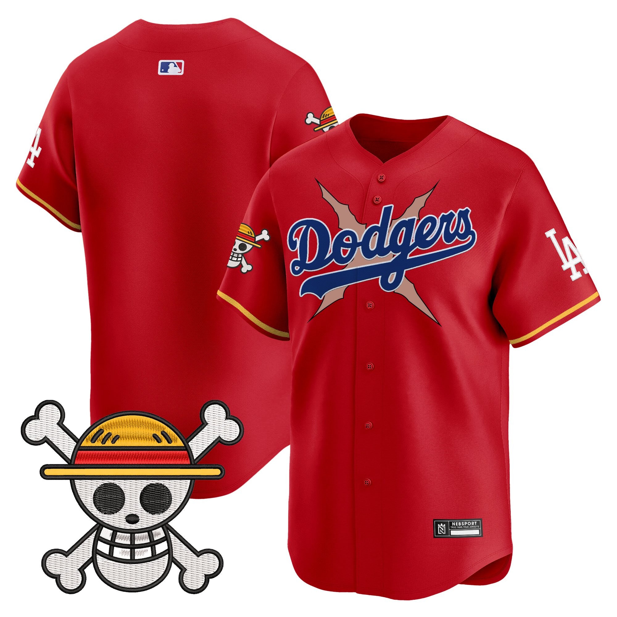 Men's Los Angeles Dodgers x One Piece 2025 Vapor Premier Limited Jersey - Stitched - Red, Team