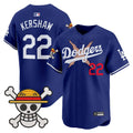 Men's Los Angeles Dodgers x One Piece 2025 Vapor Premier Limited Jersey - Stitched - Royal, Clayton Kershaw