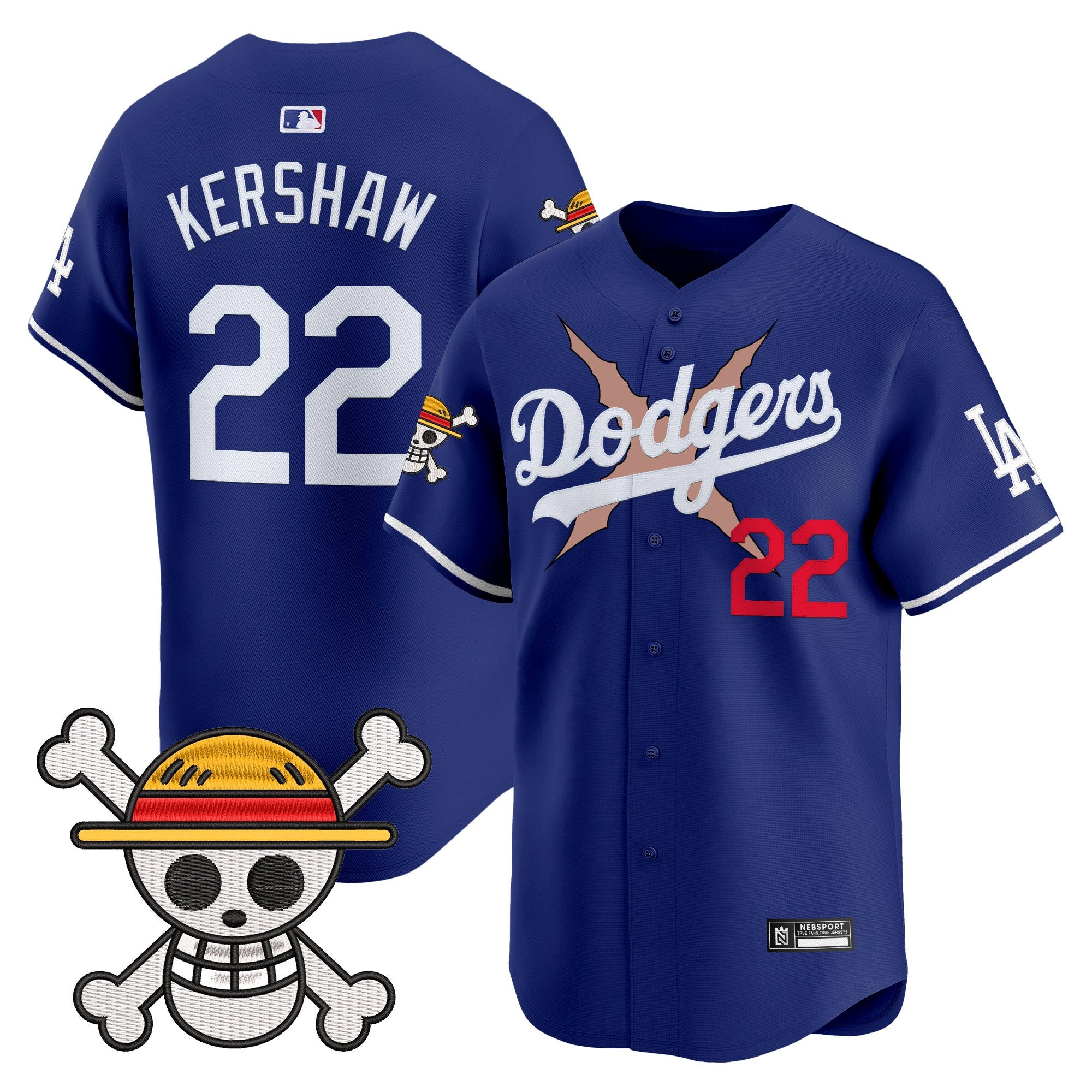 Men's Los Angeles Dodgers x One Piece 2025 Vapor Premier Limited Jersey - Stitched - Royal, Clayton Kershaw