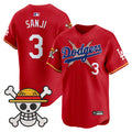 Men's Los Angeles Dodgers x One Piece 2025 Vapor Premier Limited Jersey - Stitched - Red, Sanji