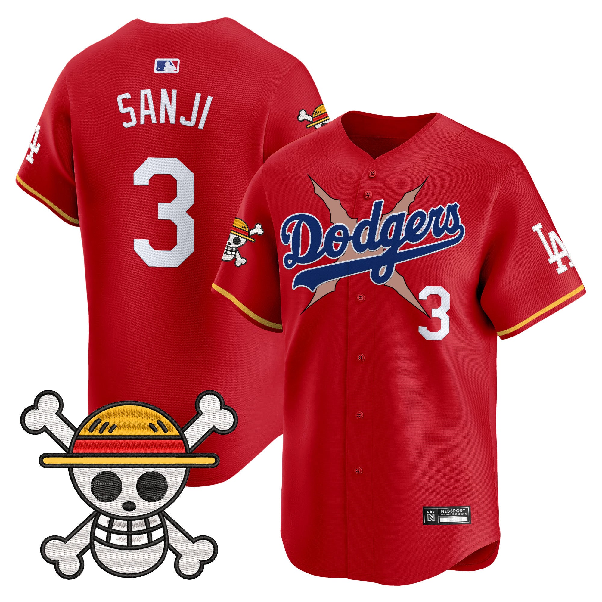 Men's Los Angeles Dodgers x One Piece 2025 Vapor Premier Limited Jersey - Stitched - Red, Sanji