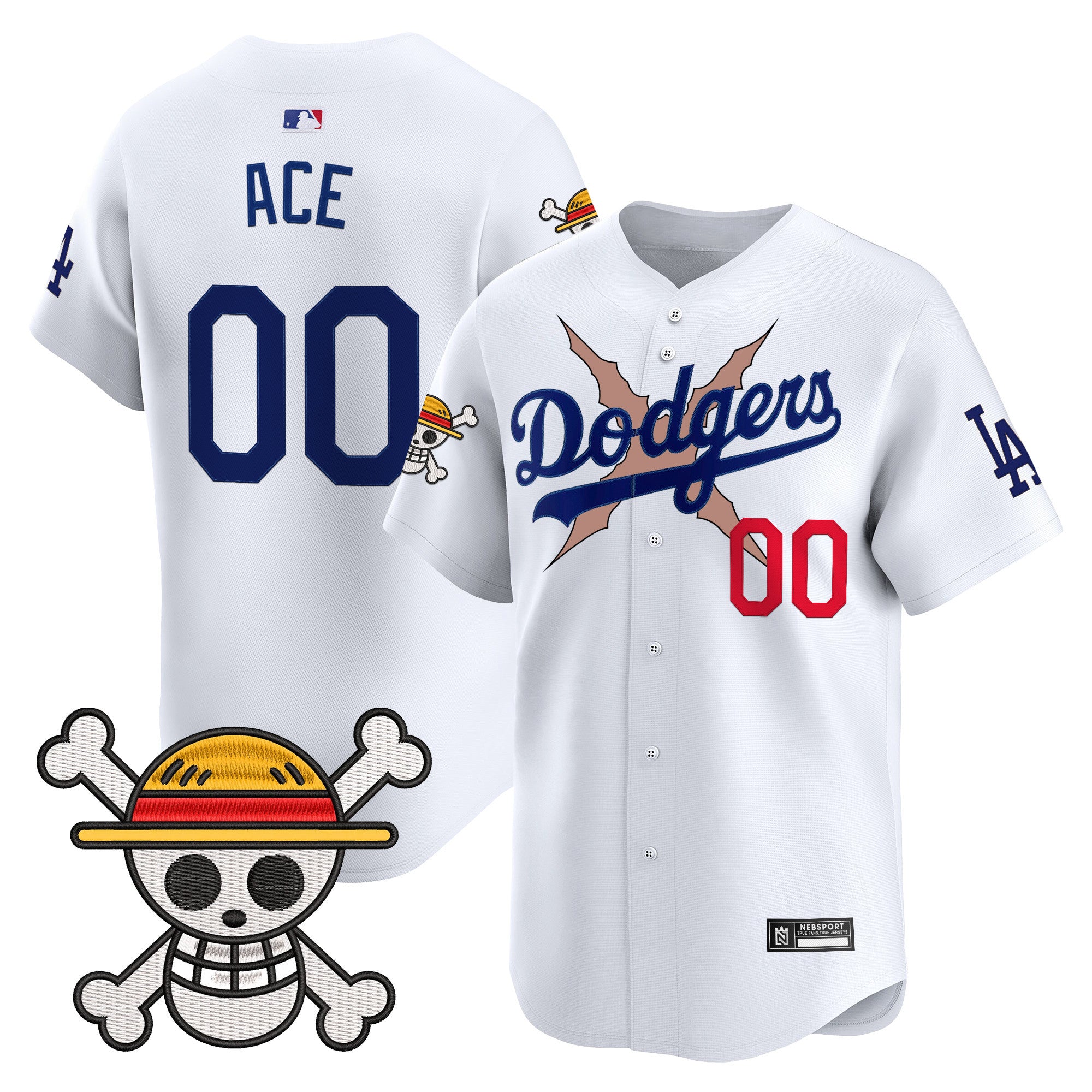 Men's Los Angeles Dodgers x One Piece 2025 Vapor Premier Limited Jersey - Stitched - White, Ace