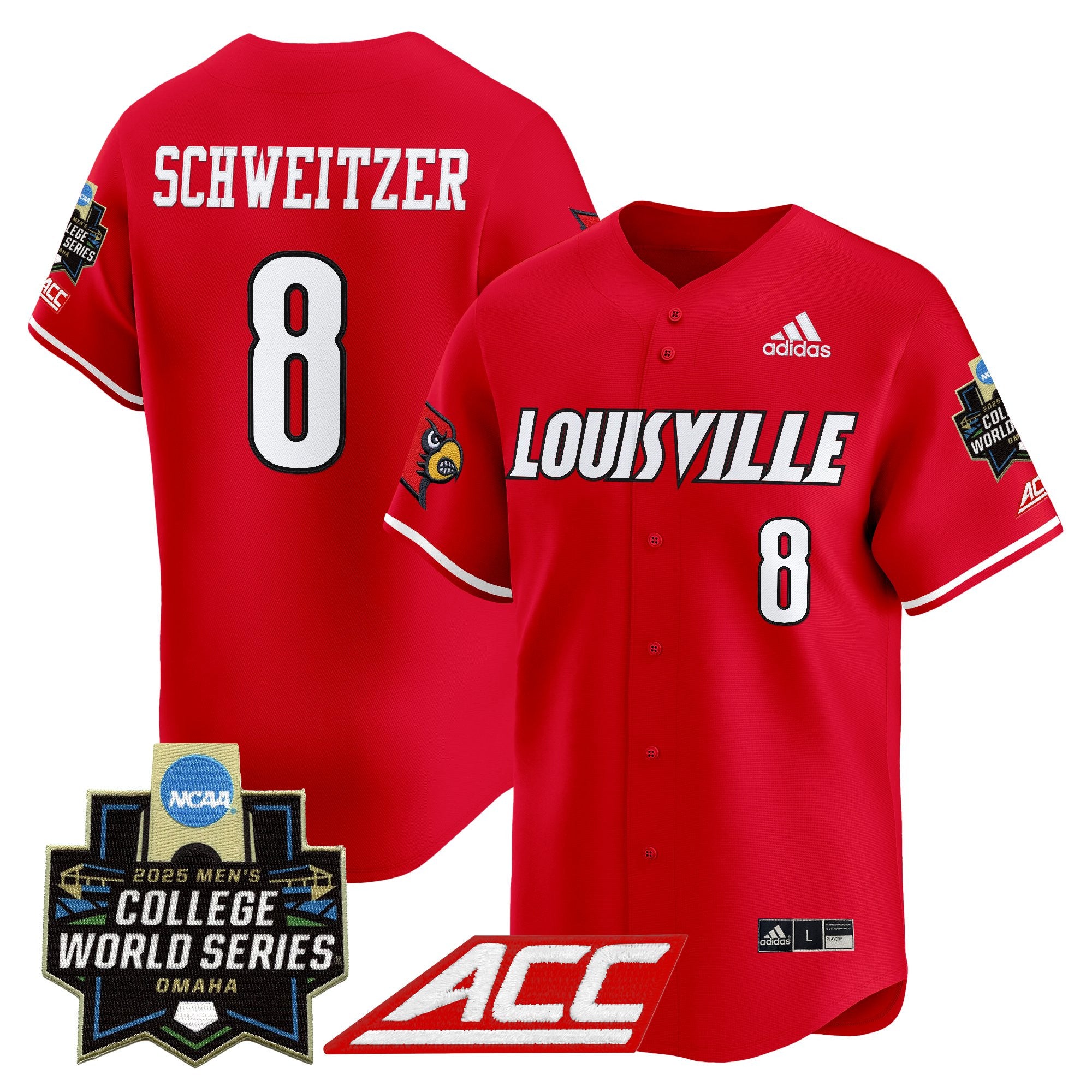 Men's Louisville Cardinals 2025 World Series Vapor Premier Limited Jersey - All Stitched - Red, Jake Schweitzer