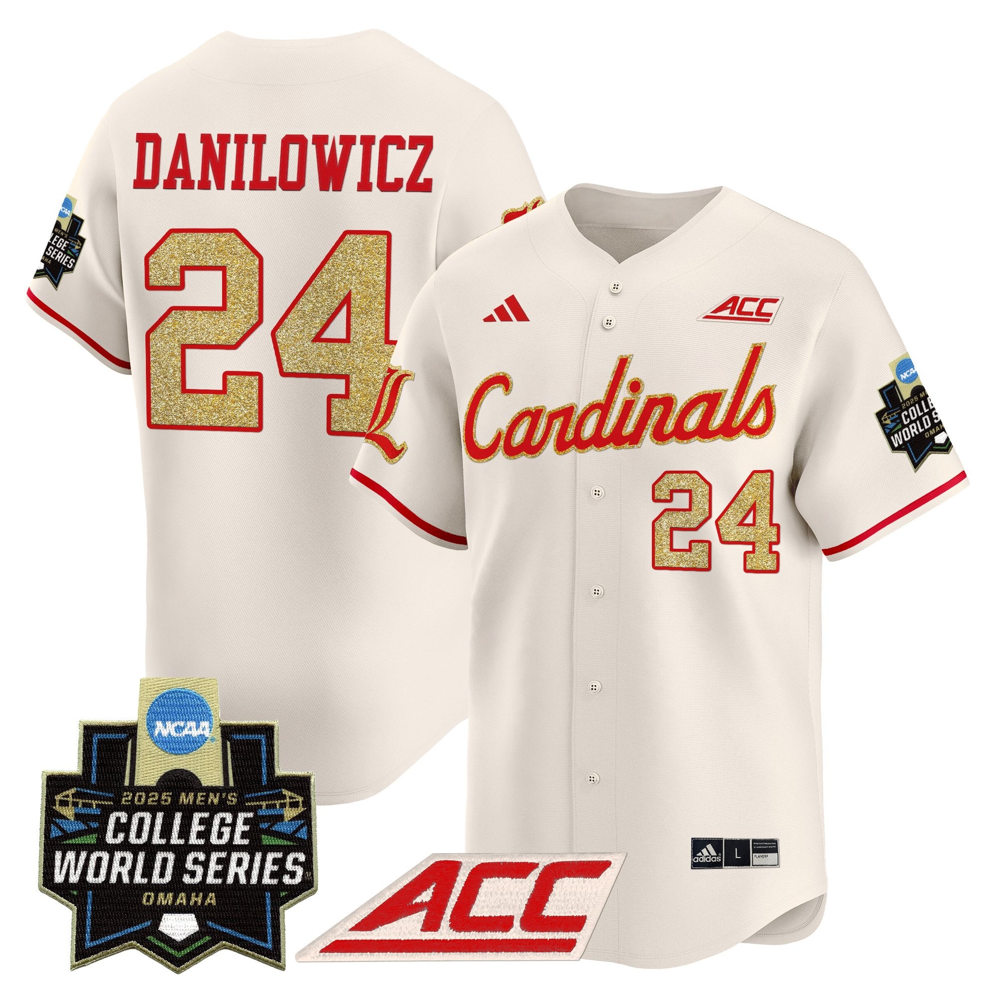 Men's Louisville Cardinals 2025 World Series Vapor Premier Limited Jersey - All Stitched - Cream, Wyatt Danilowicz