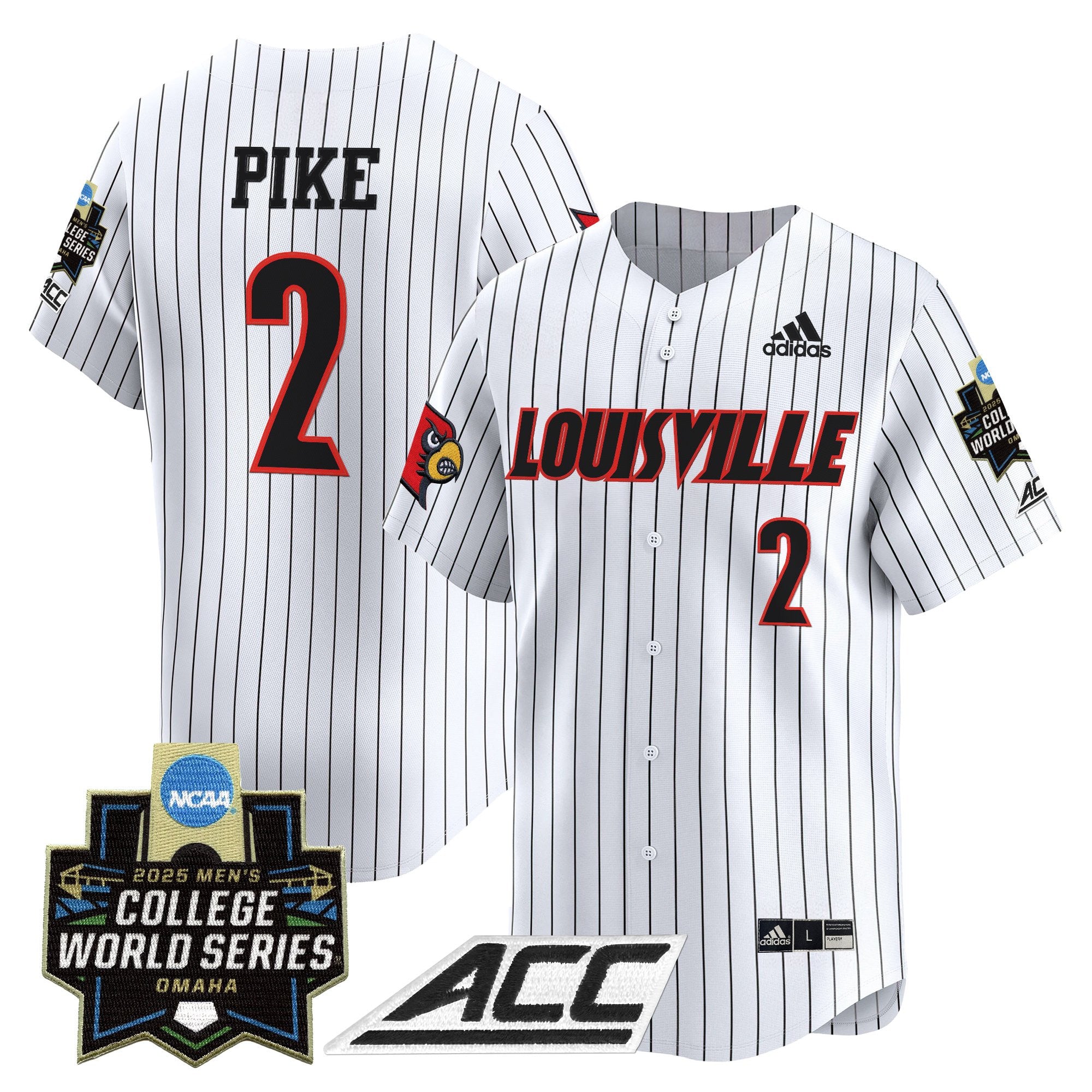 Men's Louisville Cardinals 2025 World Series Vapor Premier Limited Jersey - All Stitched - Pinstripe, Garret Pike