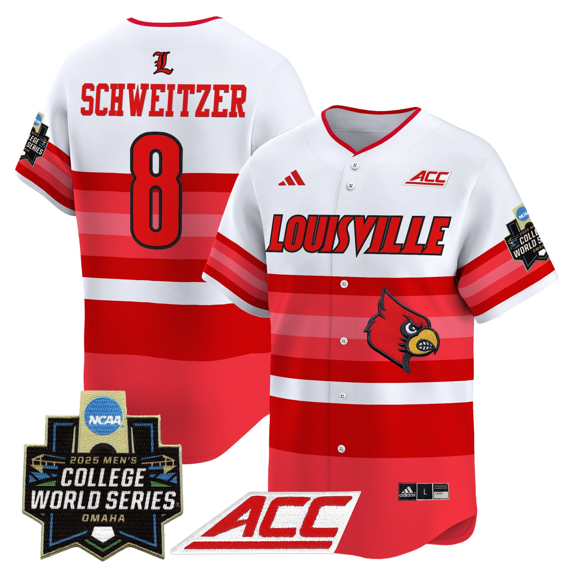 Men's Louisville Cardinals 2025 World Series Vapor Premier Limited Jersey - All Stitched - Gradient Stripes, Jake Schweitzer