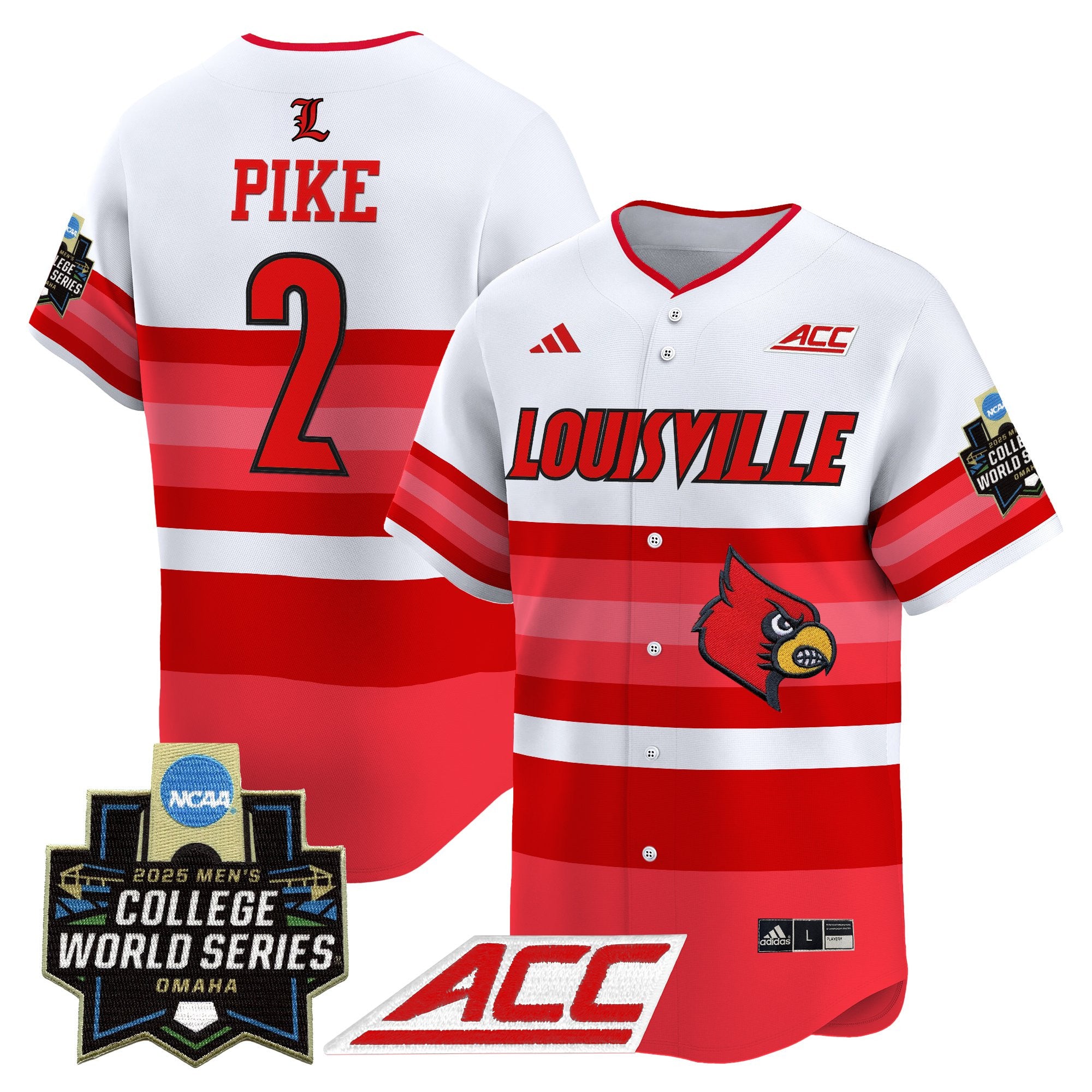 Men's Louisville Cardinals 2025 World Series Vapor Premier Limited Jersey - All Stitched - Gradient Stripes, Garret Pike