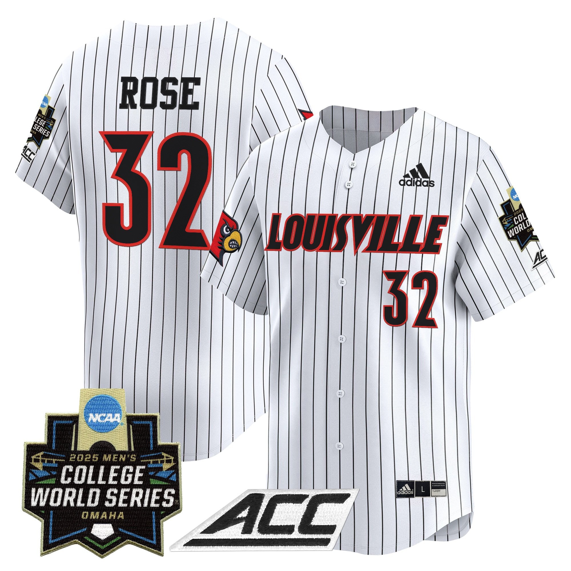 Men's Louisville Cardinals 2025 World Series Vapor Premier Limited Jersey - All Stitched - Pinstripe, Zion Rose