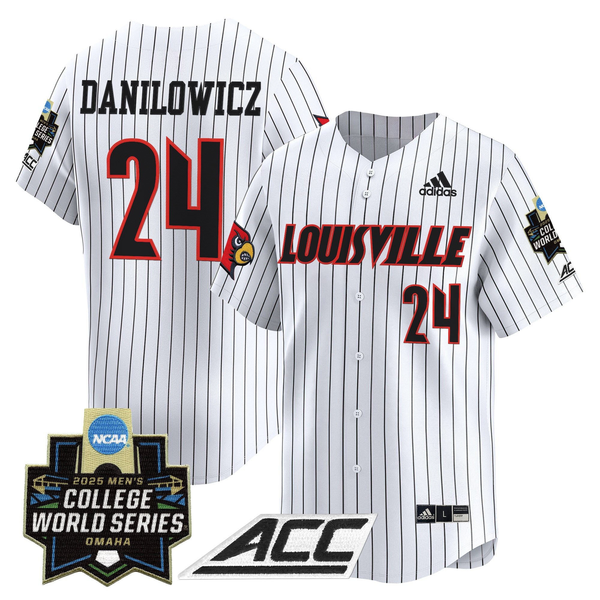 Men's Louisville Cardinals 2025 World Series Vapor Premier Limited Jersey - All Stitched - Pinstripe, Wyatt Danilowicz
