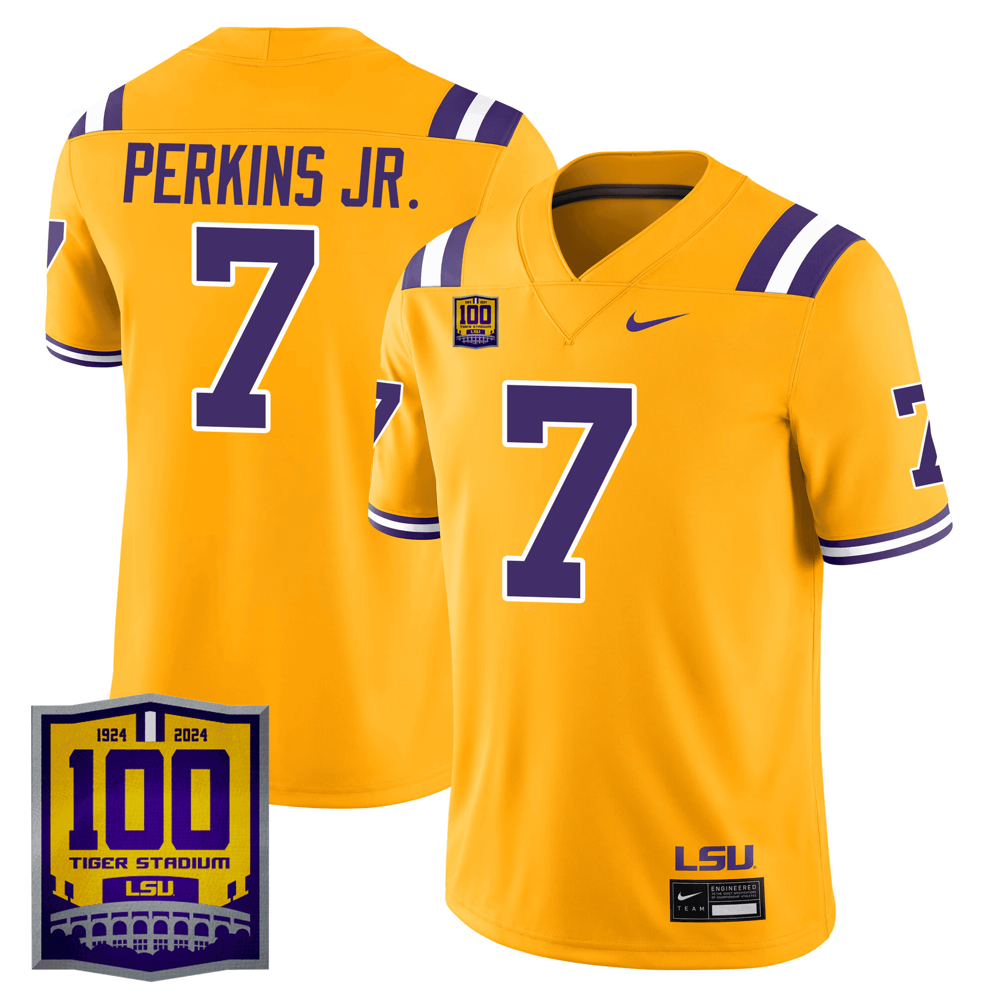 Men's LSU Tigers 100 Years of Tiger Stadium Patch Vapor Limited Jersey - All Stitched - Gold, Harold Perkins Jr.