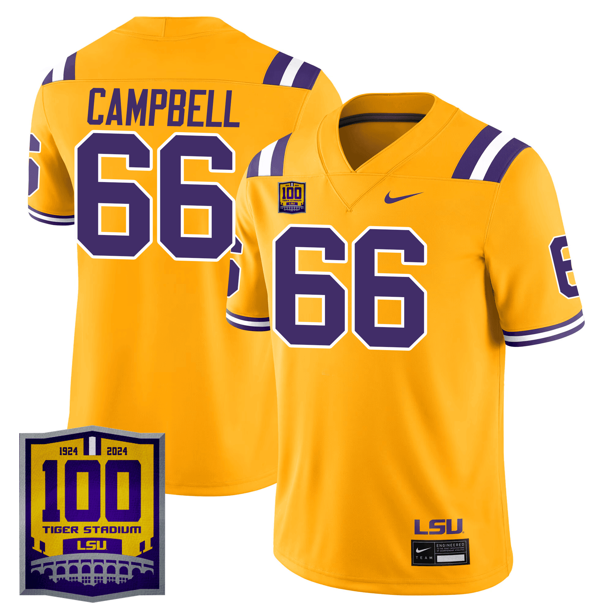 Men's LSU Tigers 100 Years of Tiger Stadium Patch Vapor Limited Jersey - All Stitched - Gold, Will Campbell