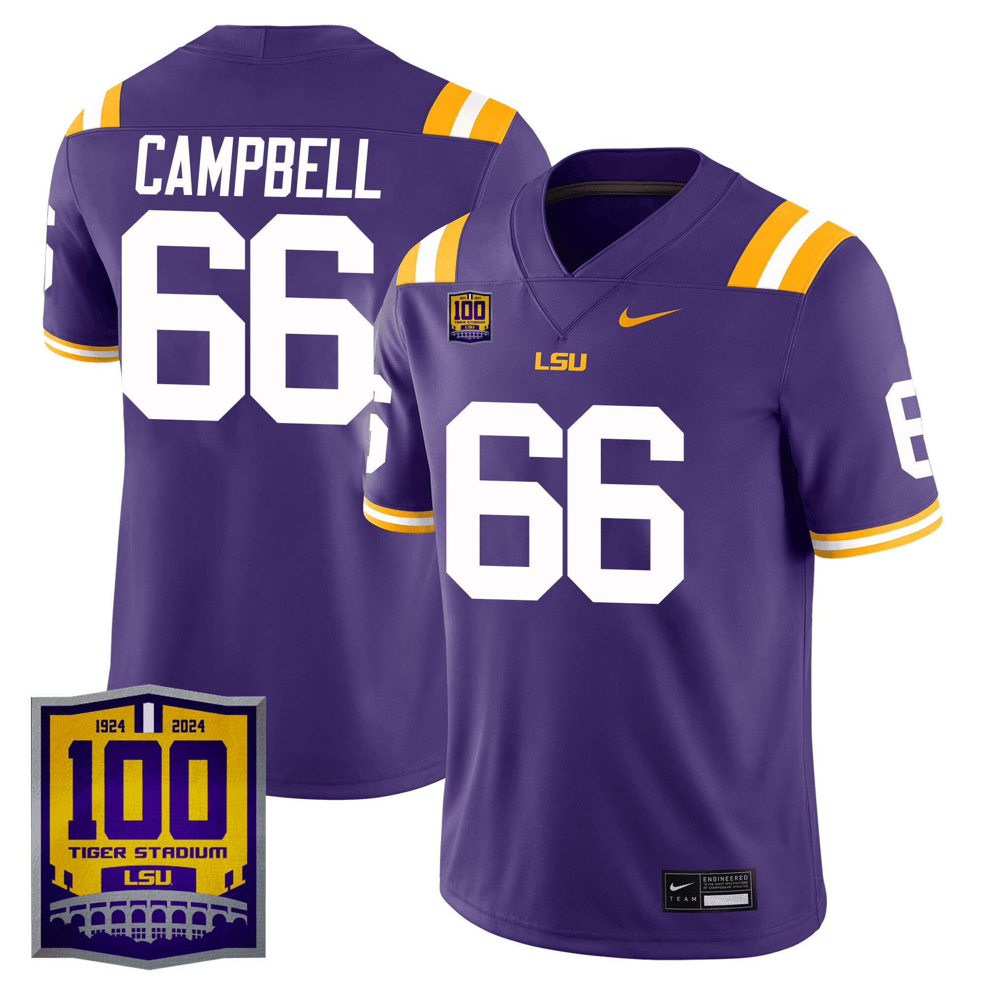 Men's LSU Tigers 100 Years of Tiger Stadium Patch Vapor Limited Jersey - All Stitched - Purple, Will Campbell