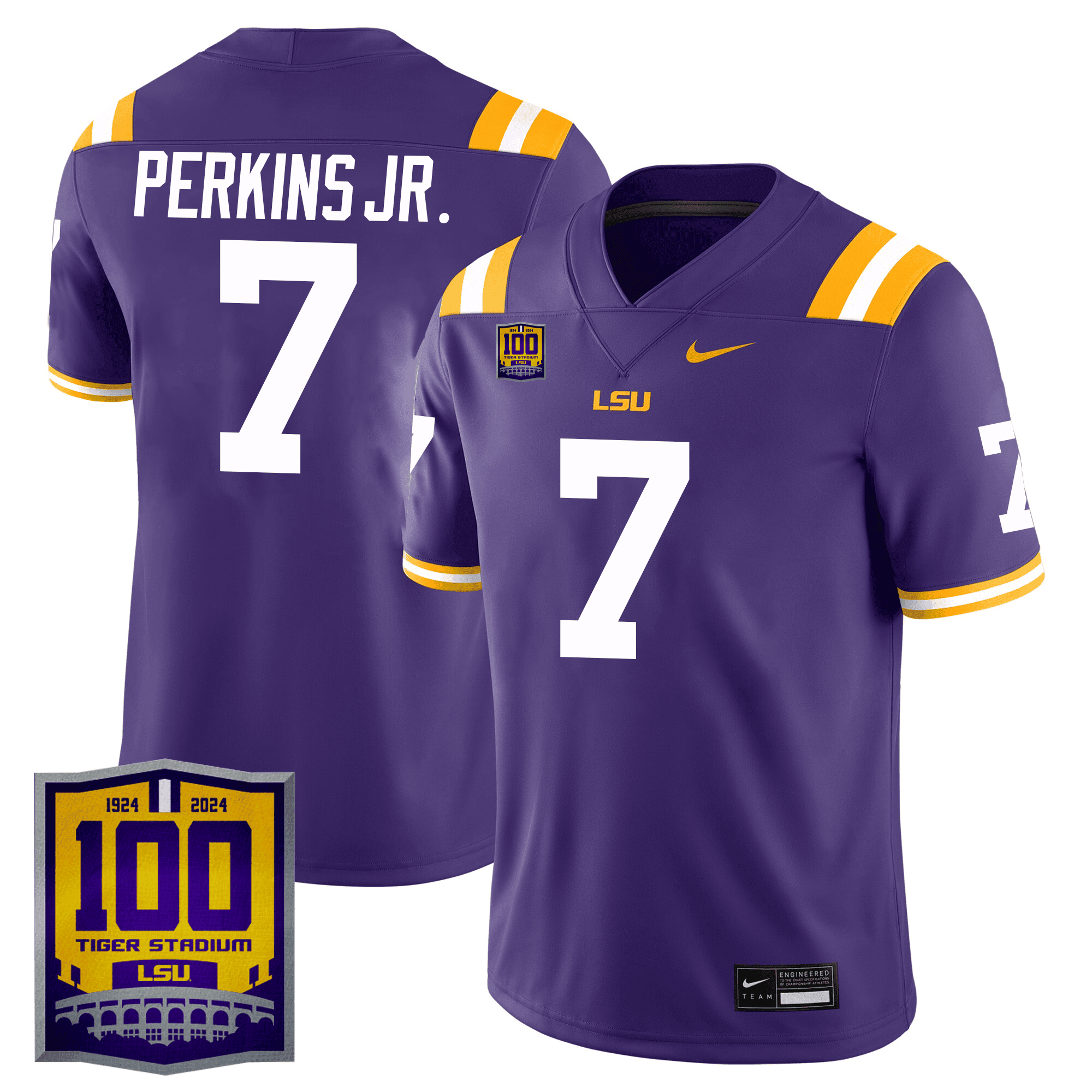 Men's LSU Tigers 100 Years of Tiger Stadium Patch Vapor Limited Jersey - All Stitched - Purple, Harold Perkins Jr.
