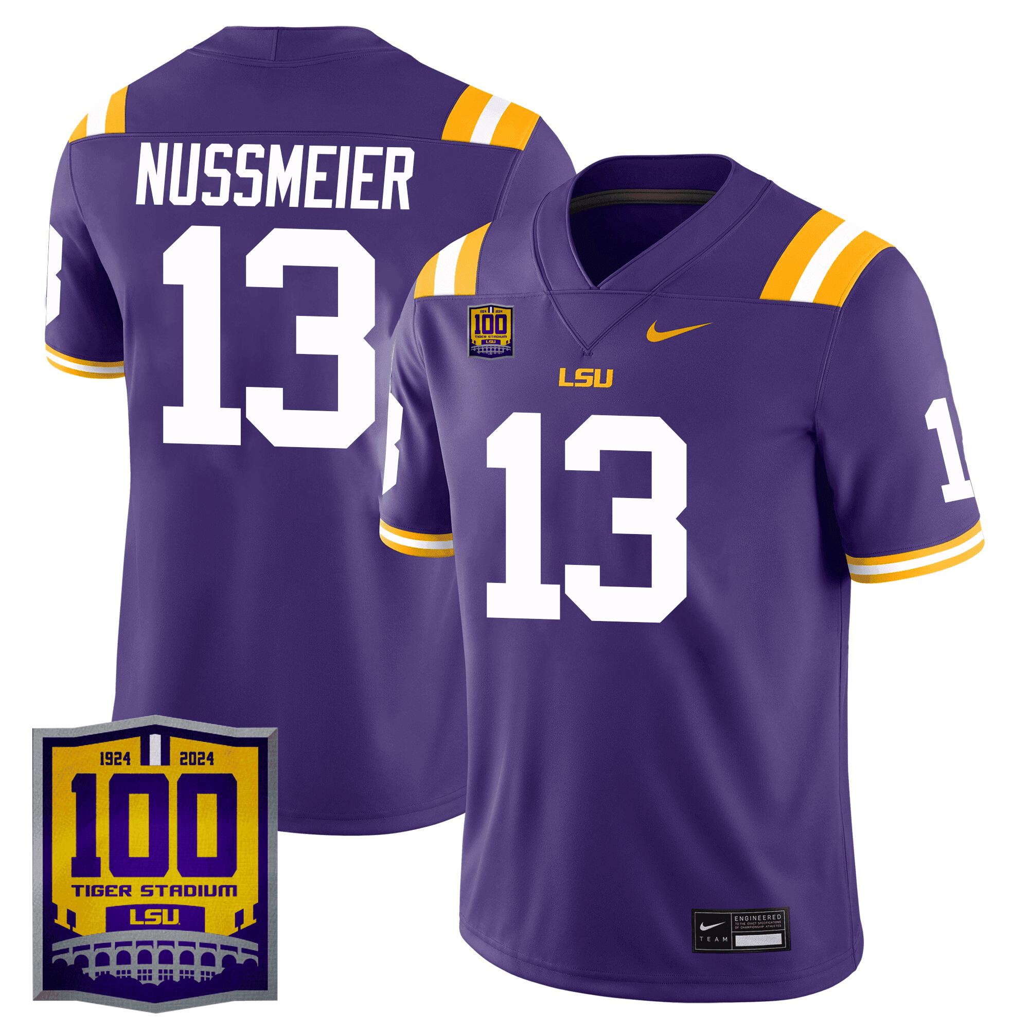 Men's LSU Tigers 100 Years of Tiger Stadium Patch Vapor Limited Jersey - All Stitched - Purple, Garrett Nussmeier