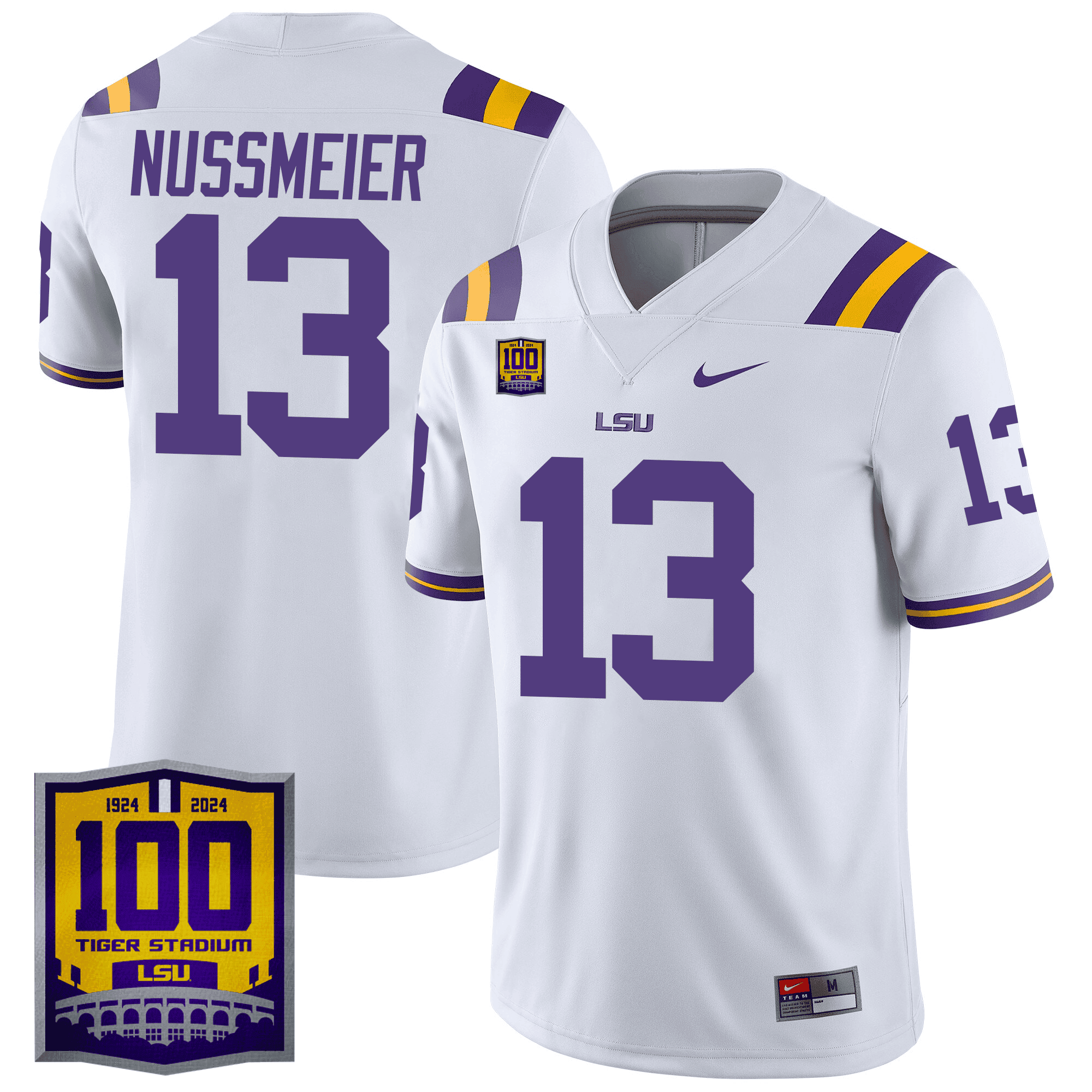 Men's LSU Tigers 100 Years of Tiger Stadium Patch Vapor Limited Jersey - All Stitched - White, Garrett Nussmeier