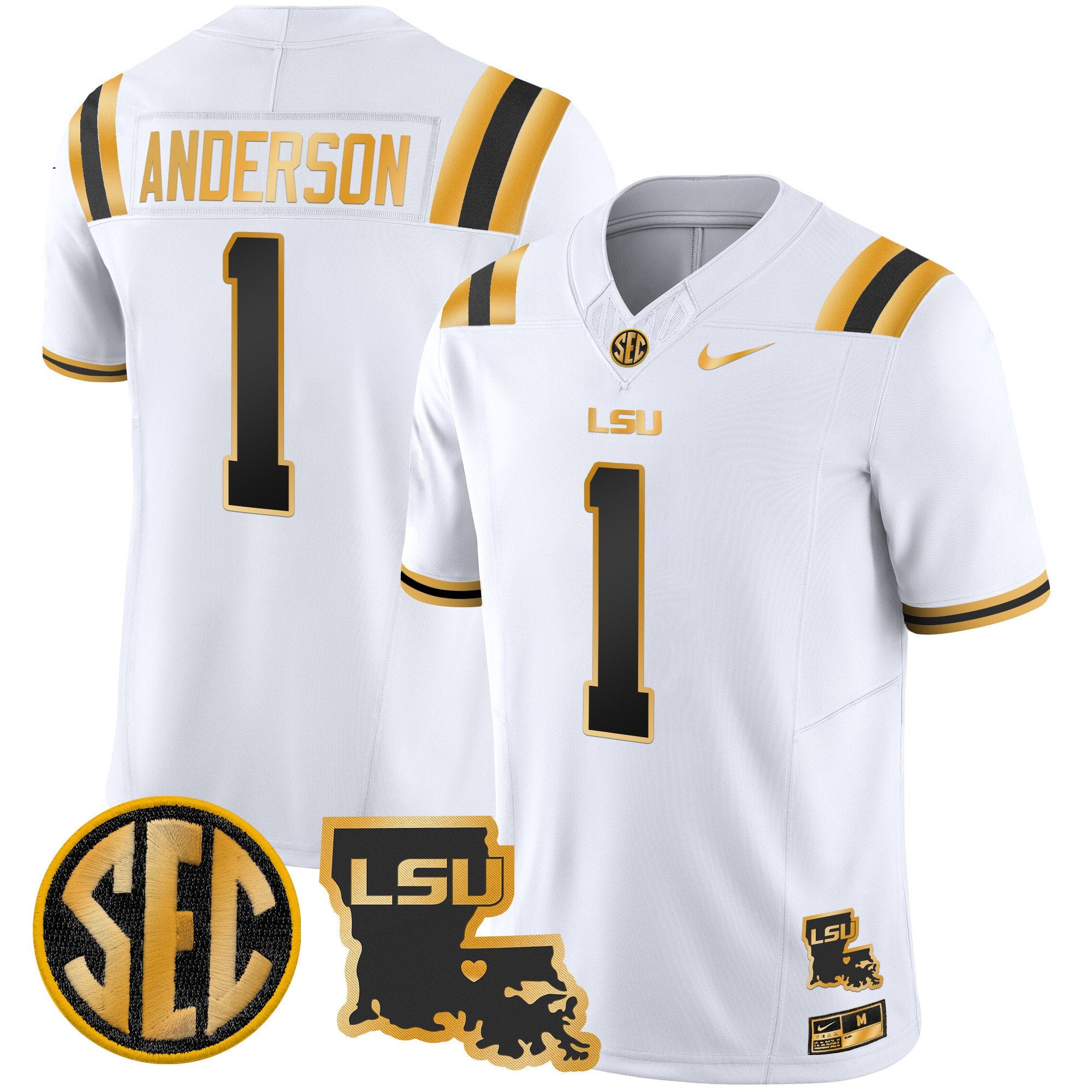 Men's LSU Tigers 2024 Louisiana Patch Gold Vapor Limited Jersey - All Stitched - White Gold, Aaron Anderson