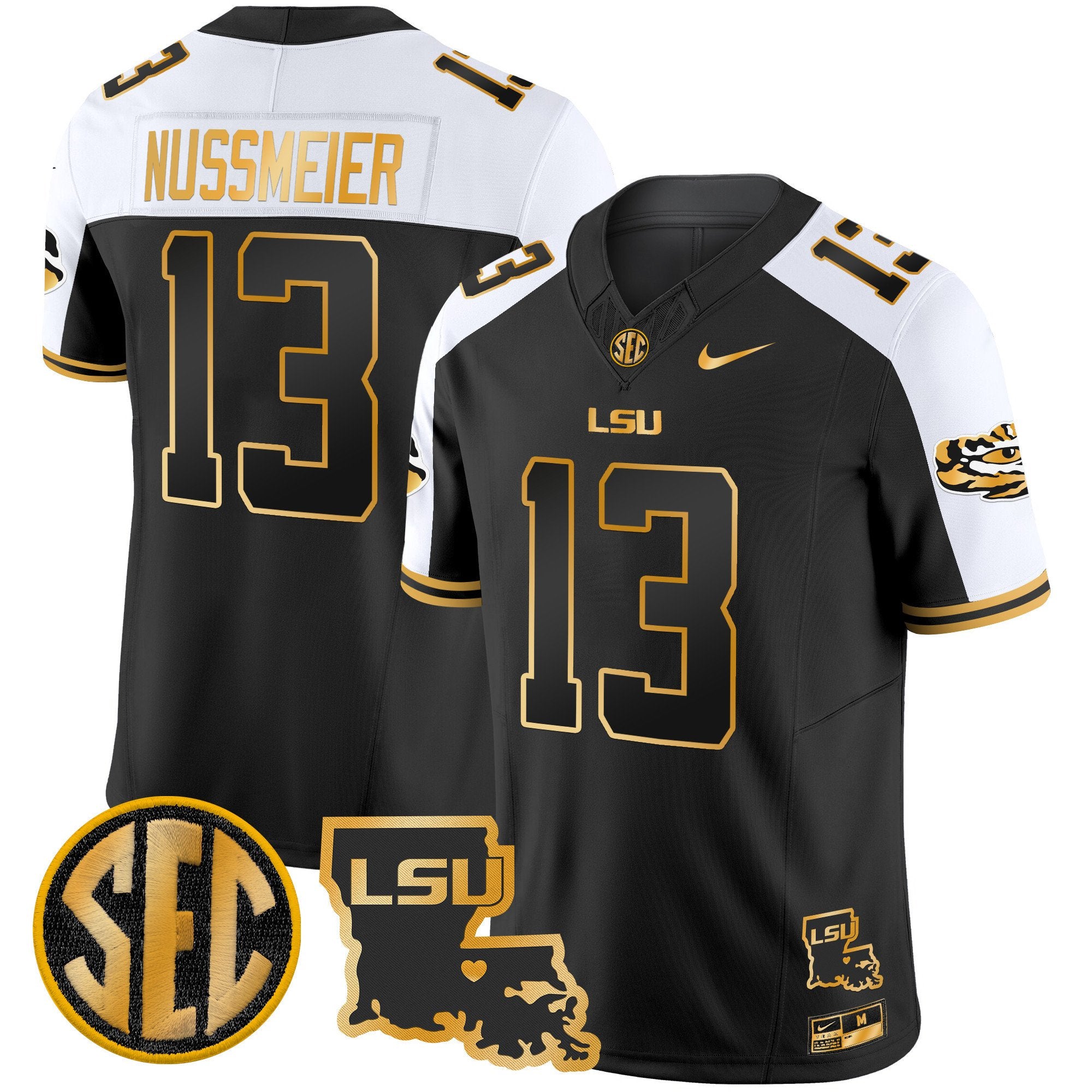 Men's LSU Tigers 2024 Louisiana Patch Gold Vapor Limited Jersey - All Stitched - Alternate, Garrett Nussmeier