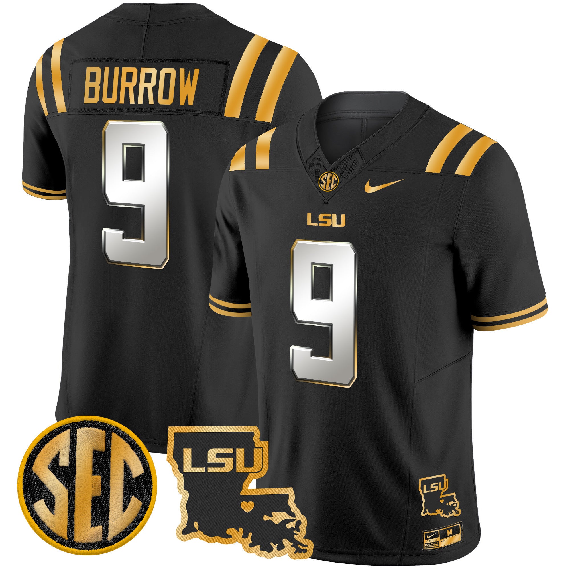 Men's LSU Tigers 2024 Louisiana Patch Gold Vapor Limited Jersey - All Stitched - Black Limited, Joe Burrow